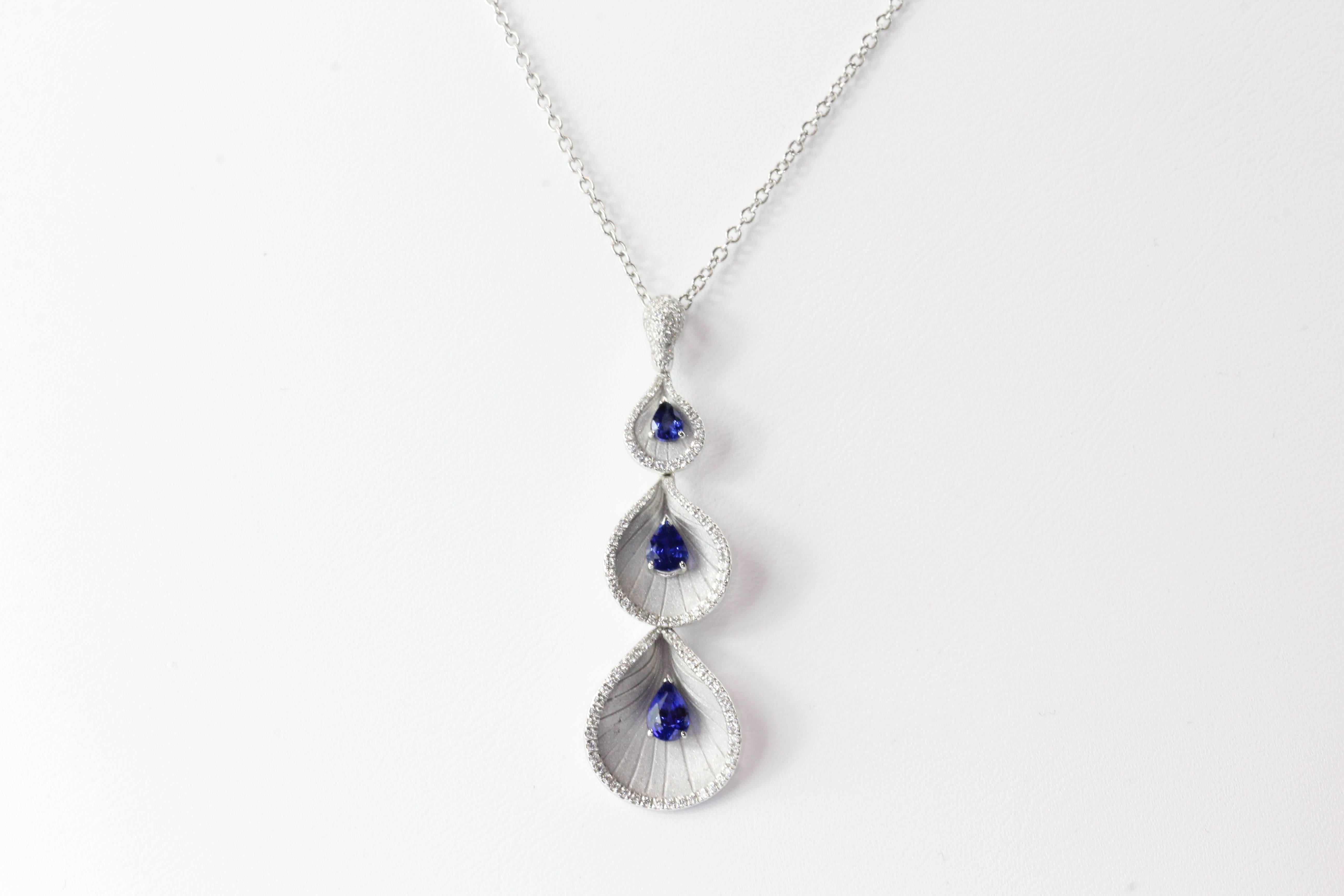 Annamaria Cammilli Premier Color Diamond & Sapphire 18K White Gold Necklace. The necklace is in excellent estate condition and ready to wear. It is signed "Cammilli 750" on the chain and "Ann Cammilli 750" on the pendant