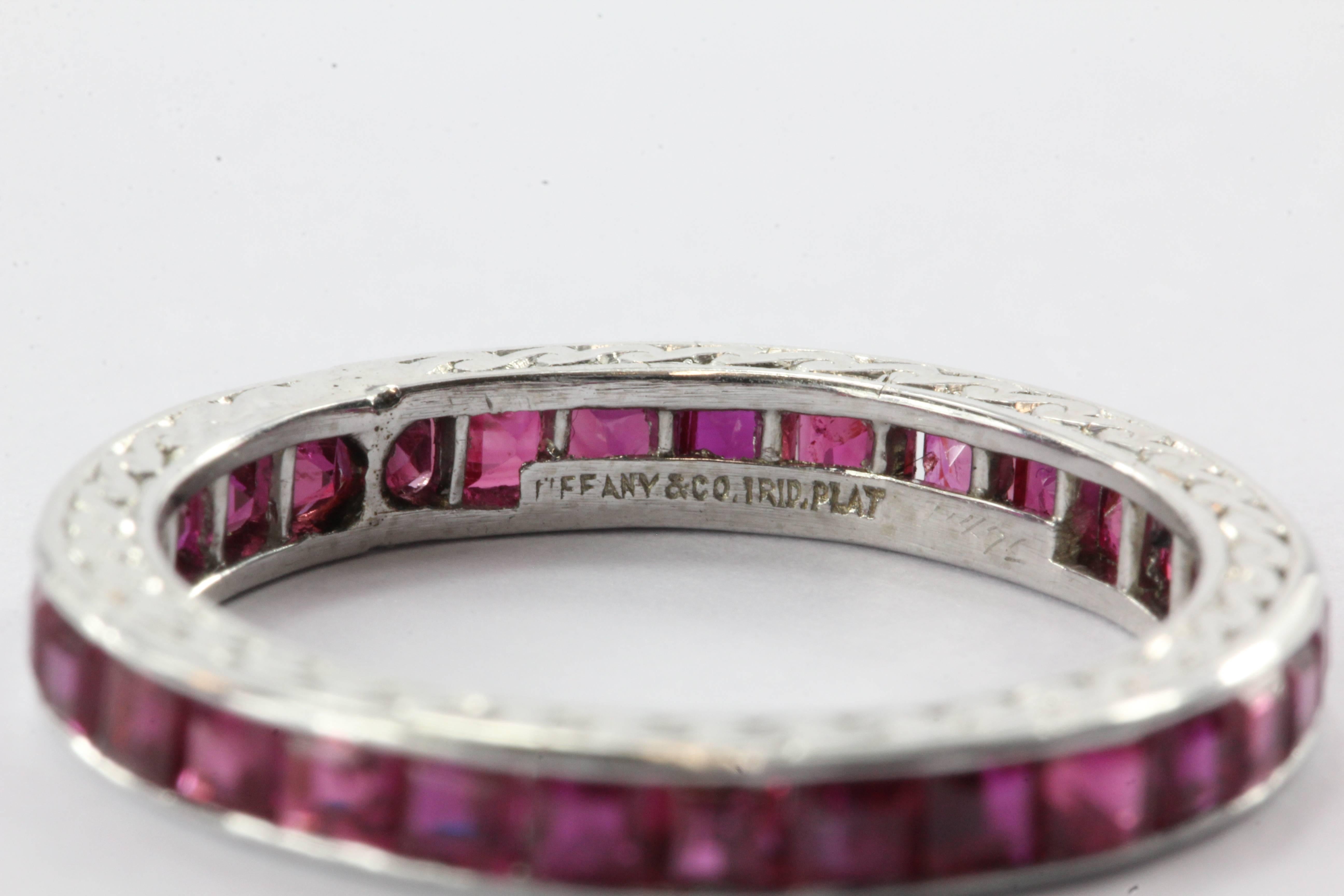 Tiffany & Co. Four Stackable Art Deco Ruby Sapphire Platinum Eternity Band Rings 1