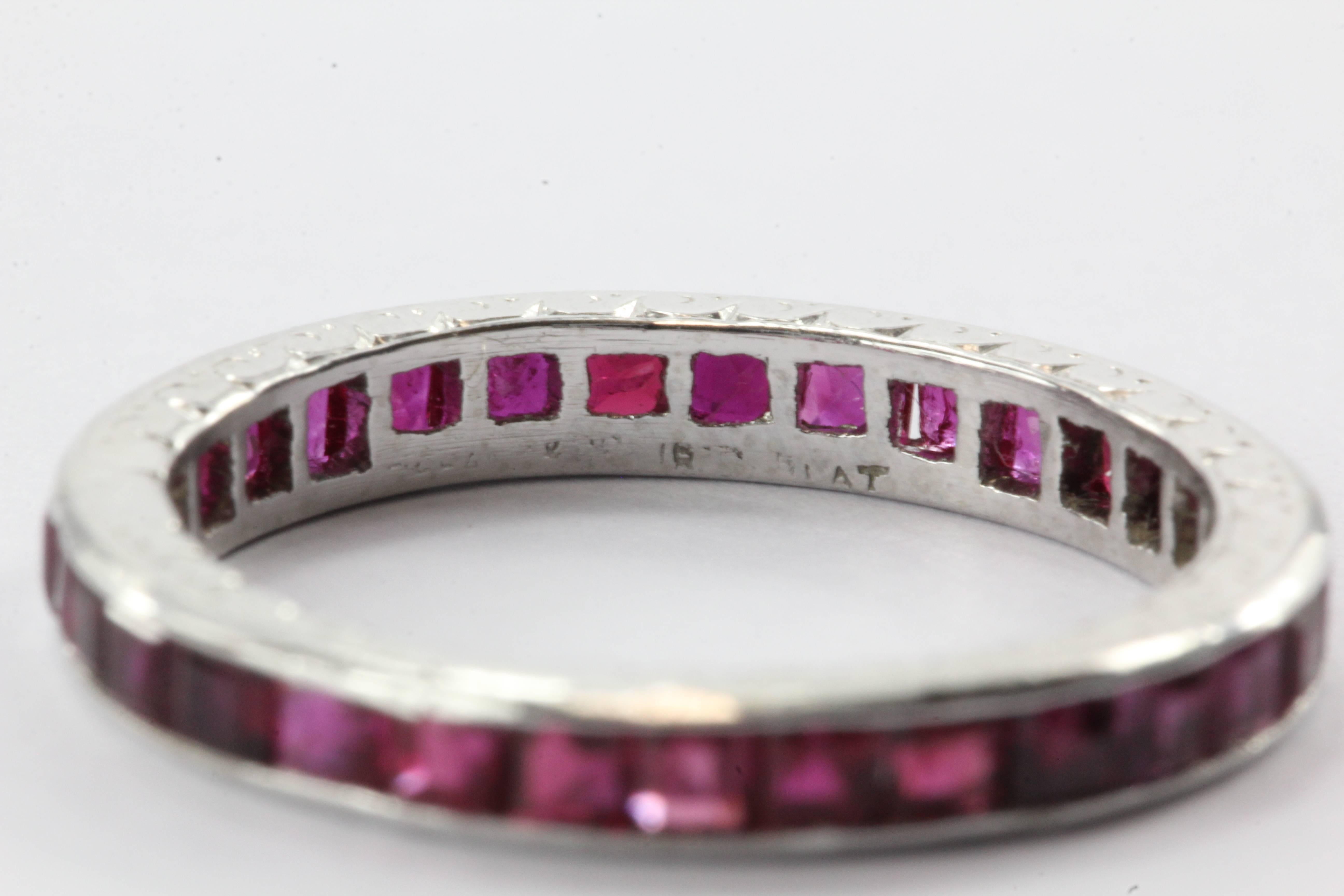 Tiffany & Co. Four Stackable Art Deco Ruby Sapphire Platinum Eternity Band Rings 3