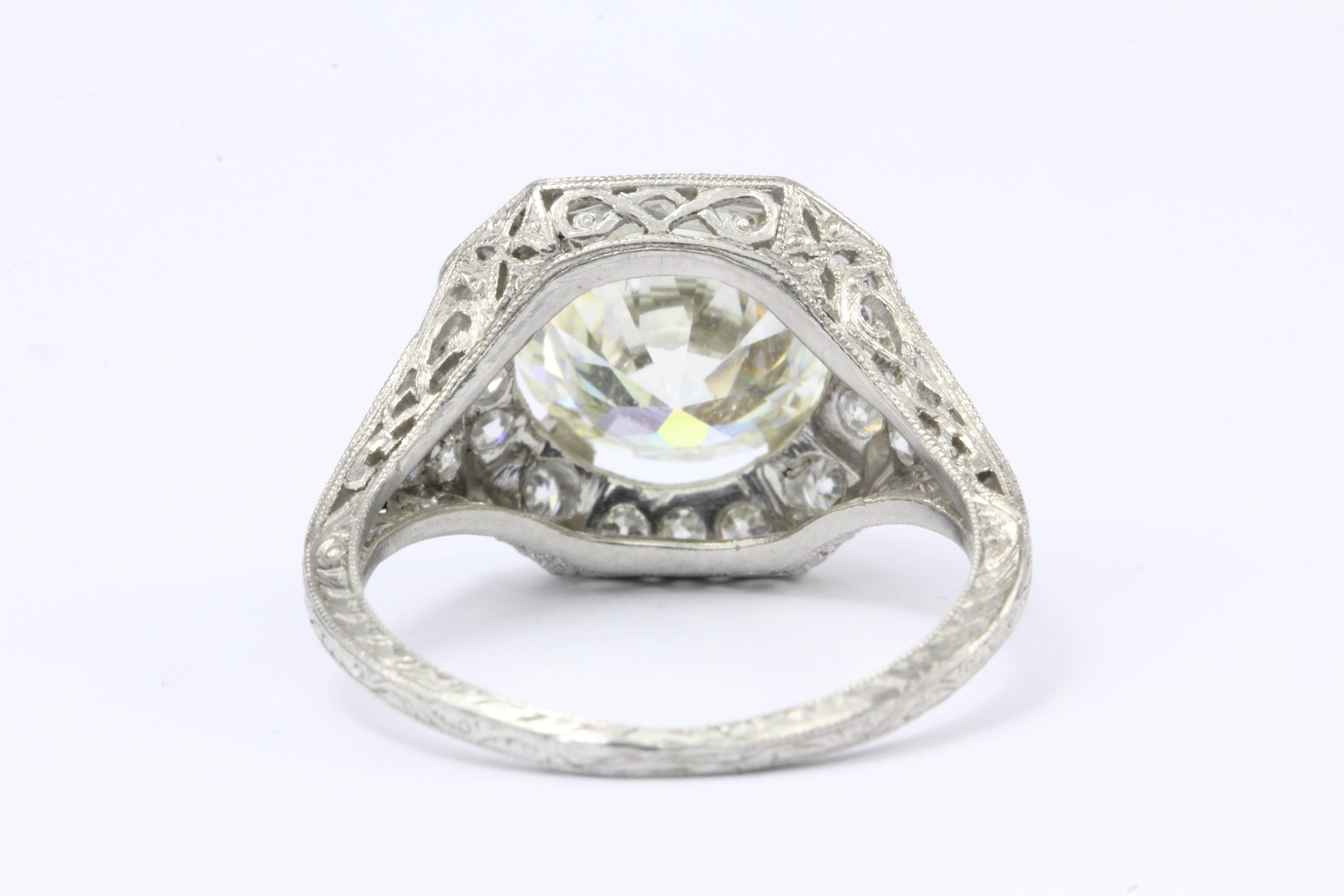 Art Deco 2.86 Carat Old European Diamond Platinum Engagement Ring circa 1920 1