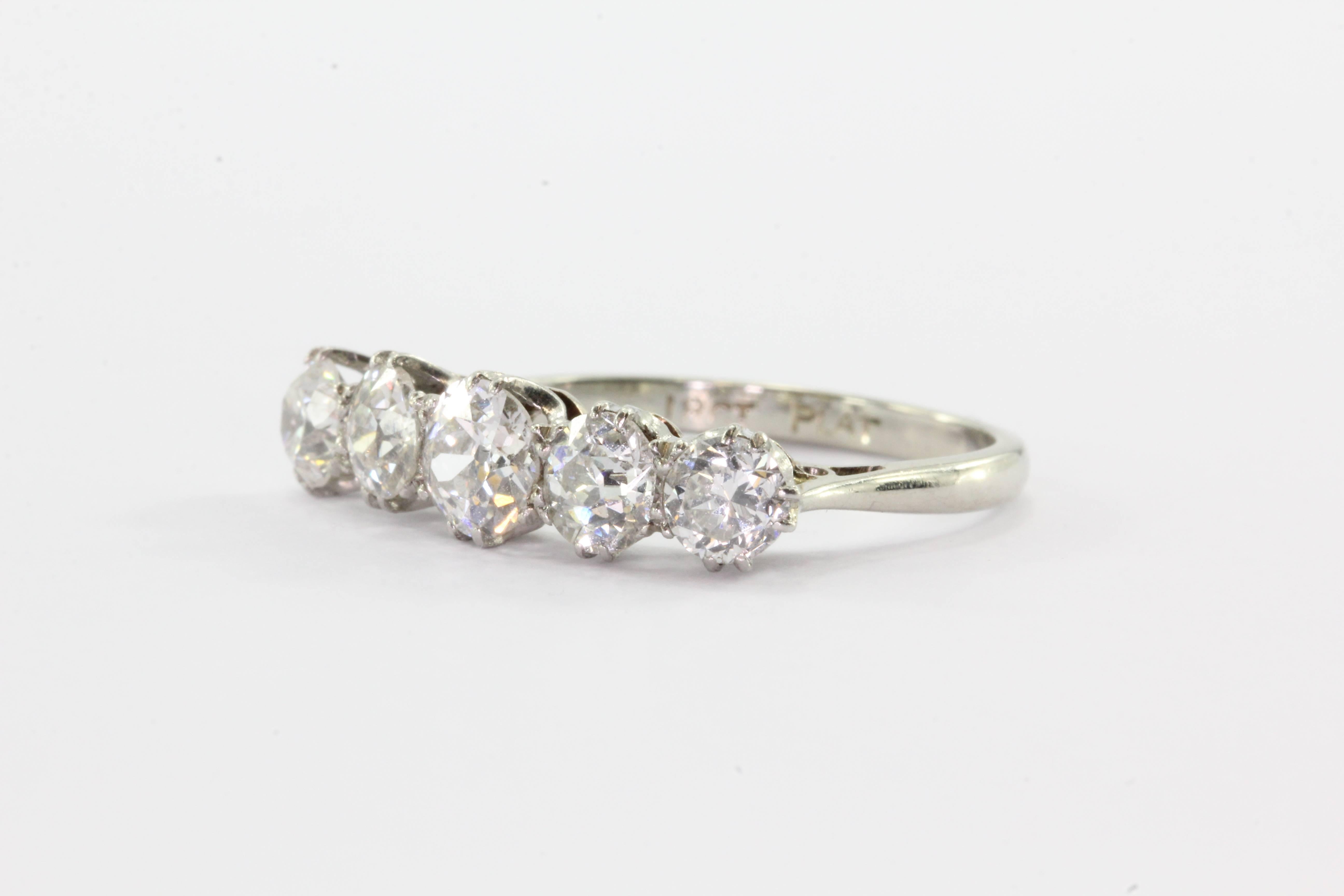 Art Deco Diamond White Gold Platinum Old European Cut Band Ring, circa 1920 In Excellent Condition In Cape May, NJ