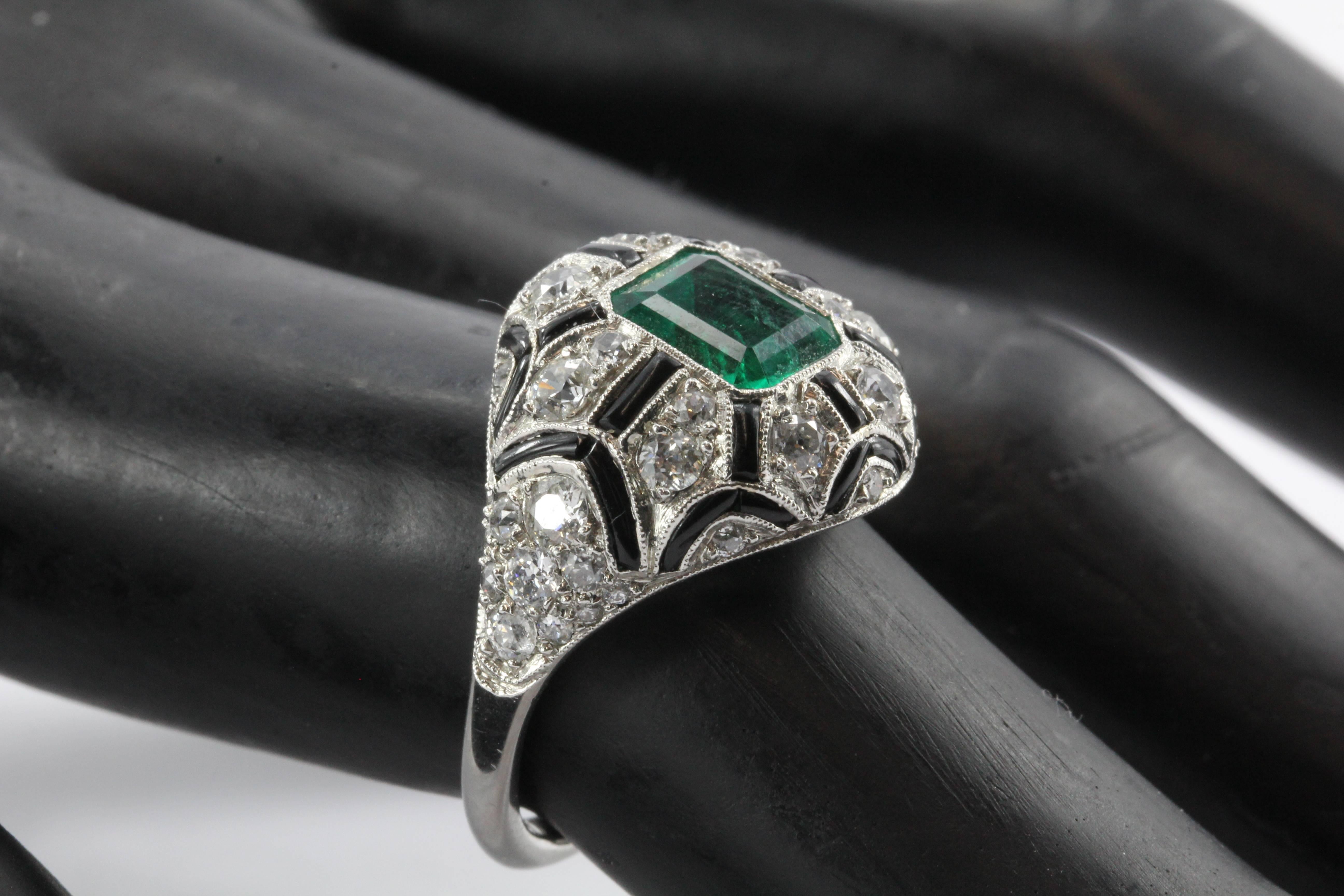 Oui Emerald Cut Diamond and Black Enamel Ring main image 1