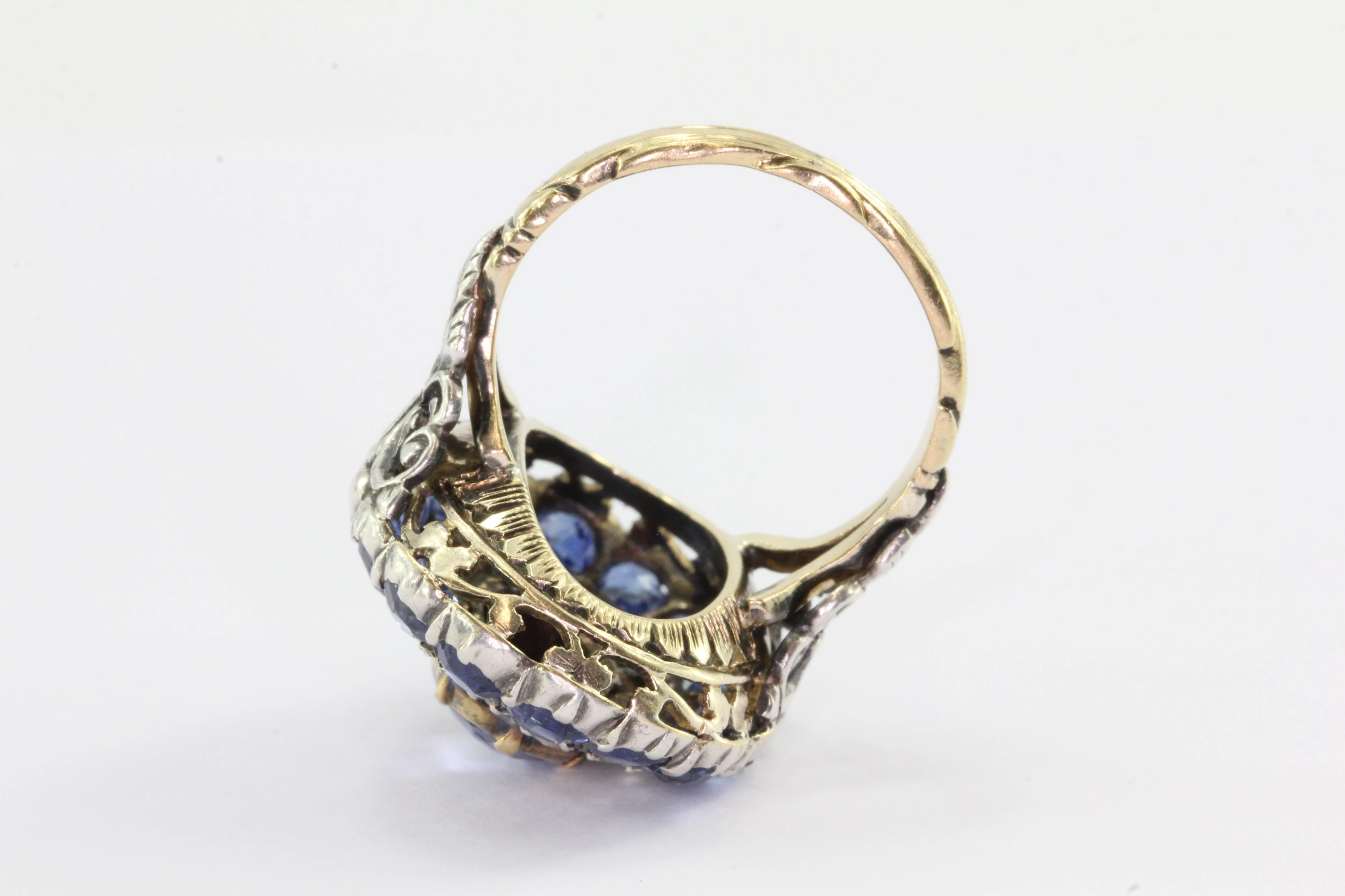 Women's  Blue Sapphire Rose Cut Diamond Ring