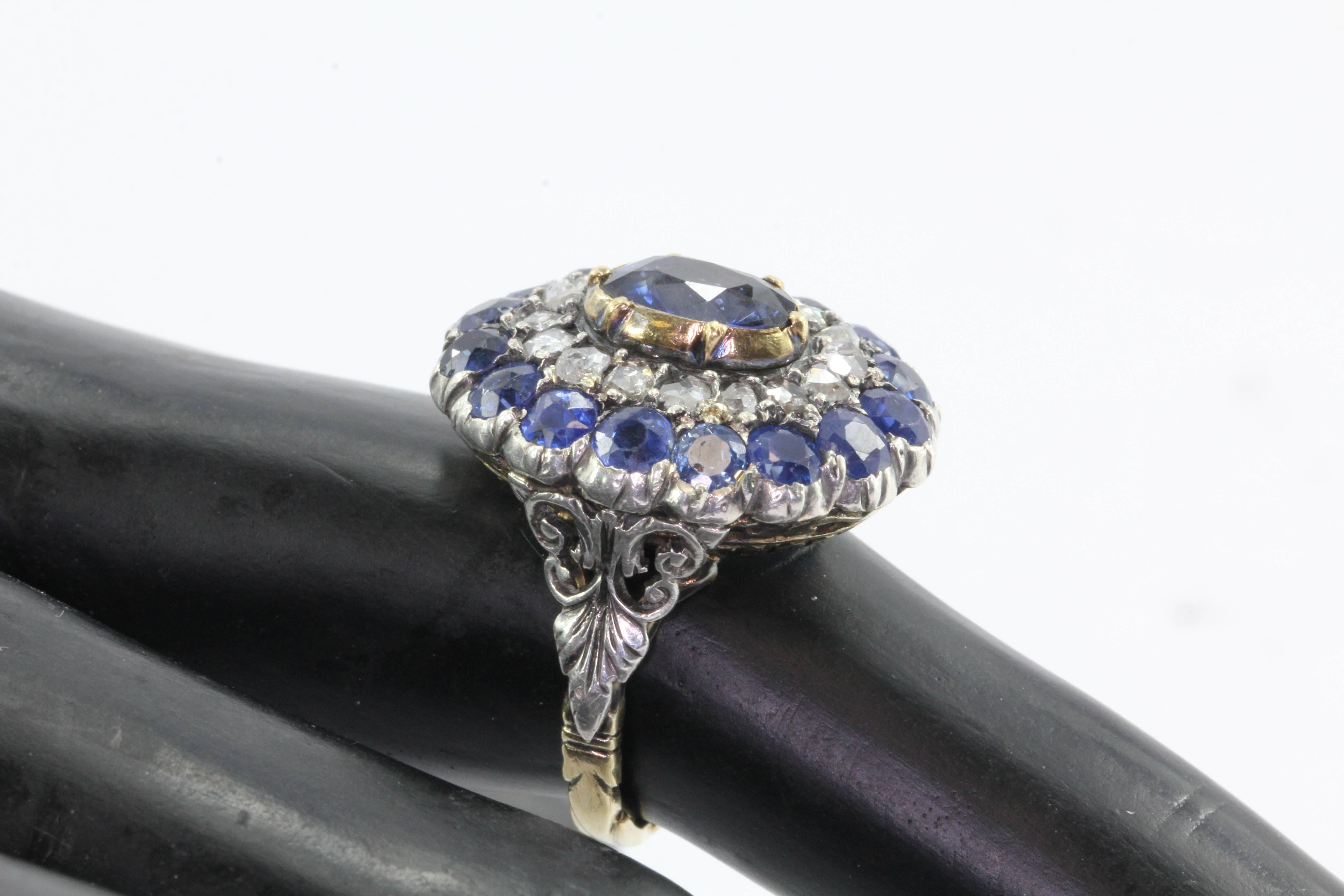 Blue Sapphire Rose Cut Diamond Ring 2