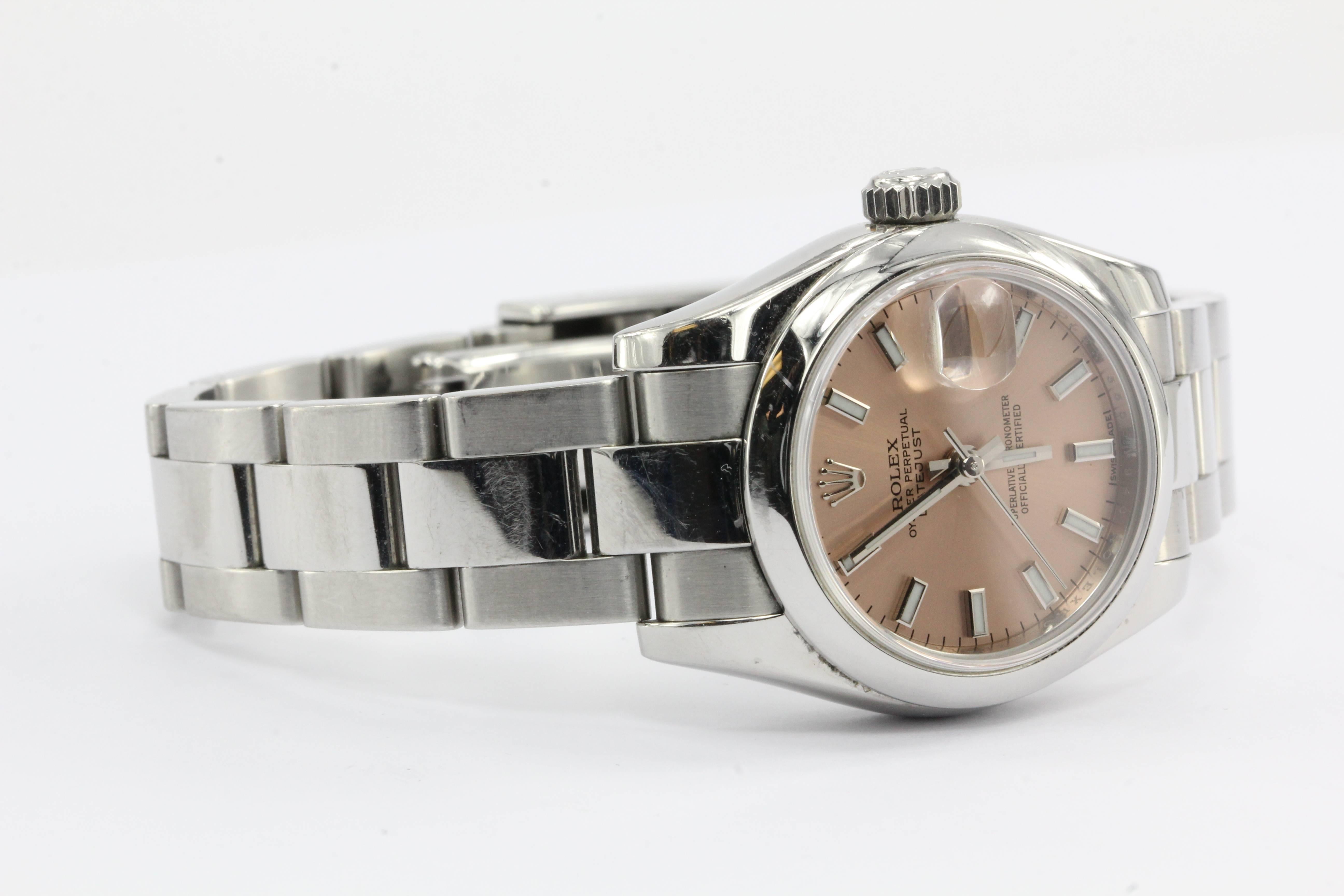 Rolex Ladies Stainless Steel Datejust Custom Pink Dial Automatic Wristwatch In Excellent Condition In Cape May, NJ