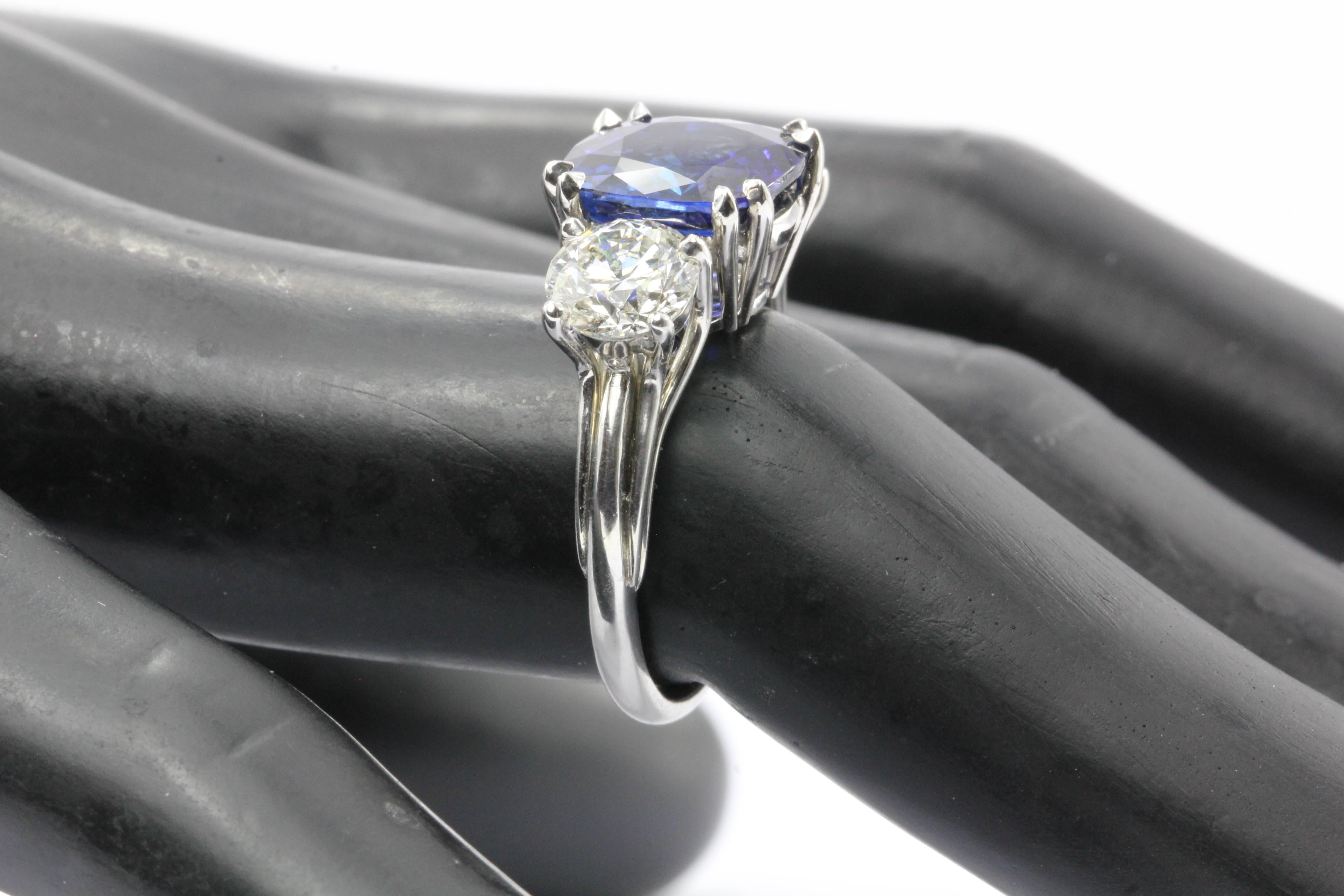 Natural AGL Intense Blue Sapphire and 2 Carat Diamond Ring 1