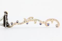 Edwardian Gold & Silver Diamond Sapphire Hair Clip Barrette C.1900