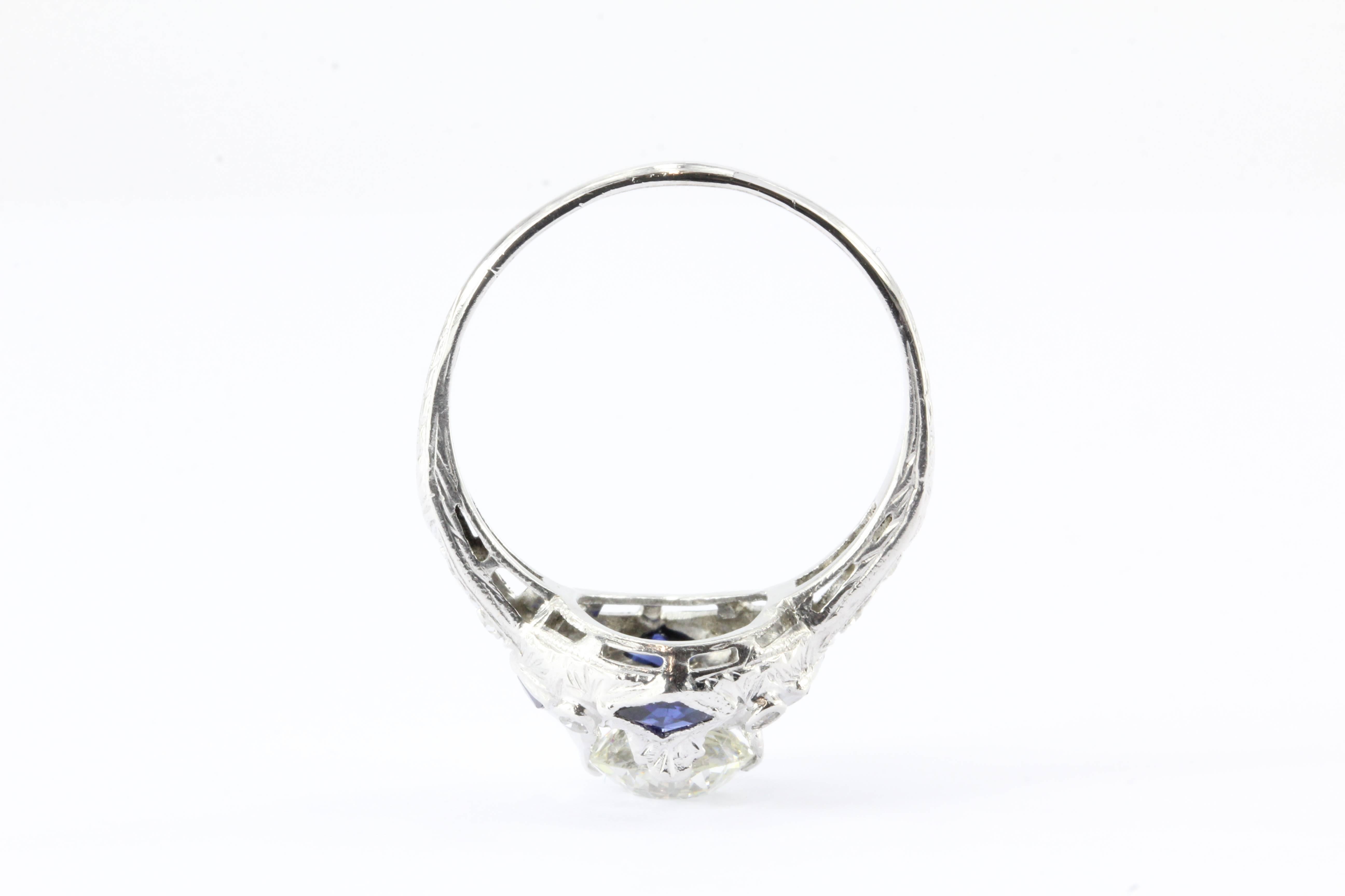 Art Deco Old European Diamond Sapphire Platinum Engagement Ring circa 1925 1