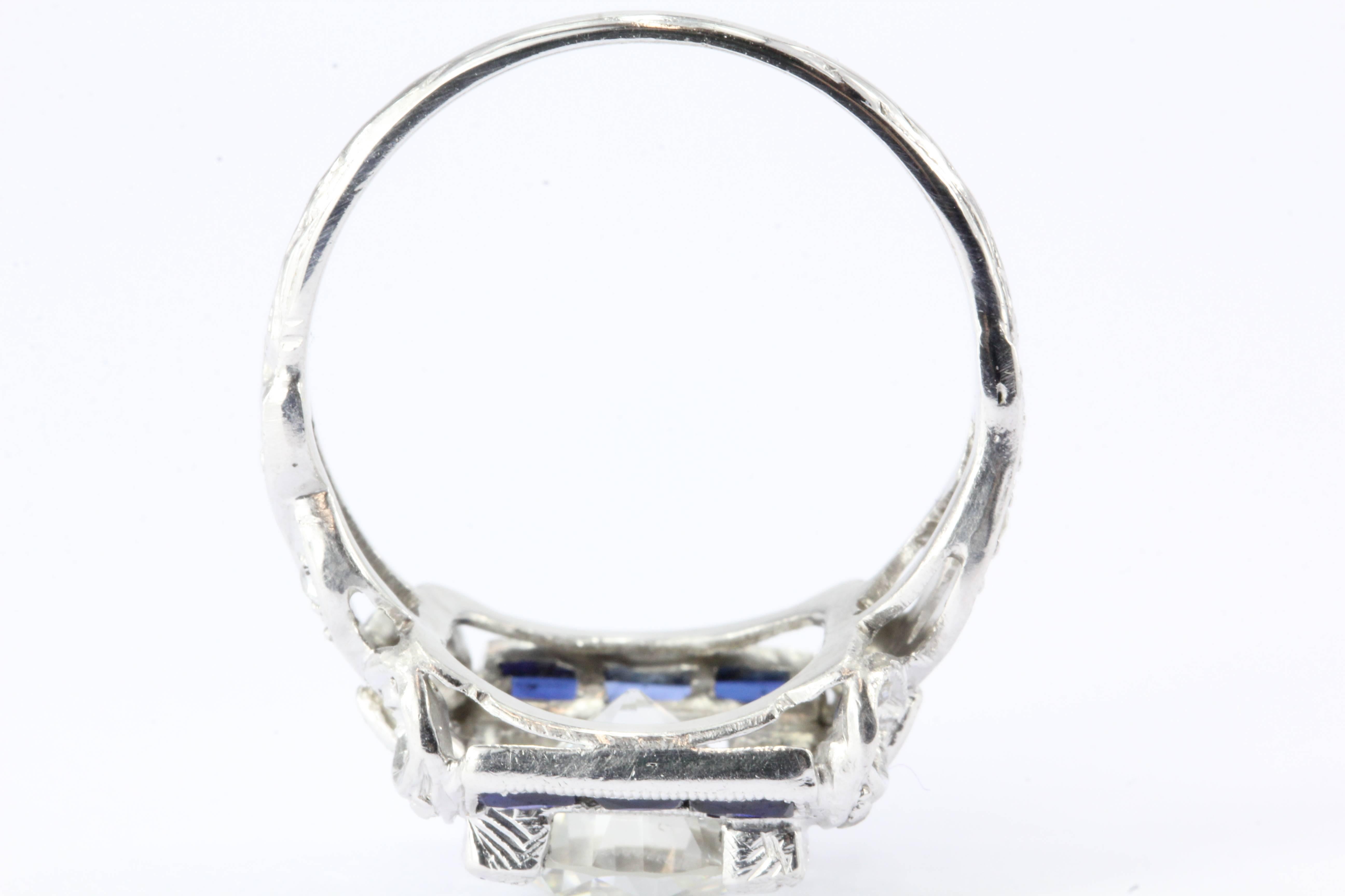 Women's Art Deco GIA 2.09 Carat Diamond Sapphire Platinum Engagement Ring