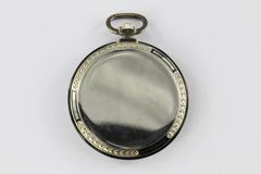 Art Deco White Gold Black Enamel Ultra Thin Gubelin Pocket Watch c.1924