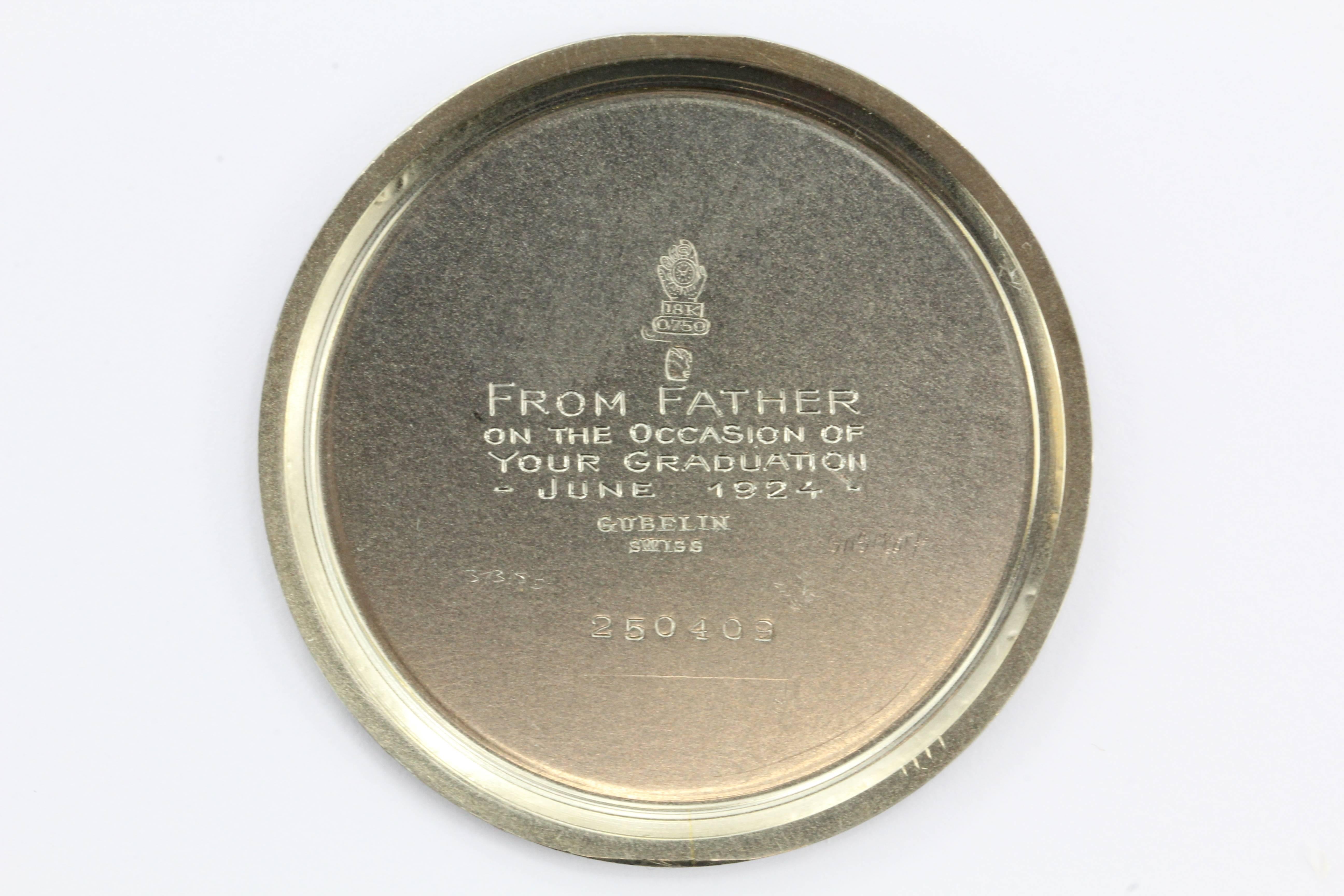 Art Deco White Gold Black Enamel Ultra Thin Gubelin Pocket Watch c.1924 6