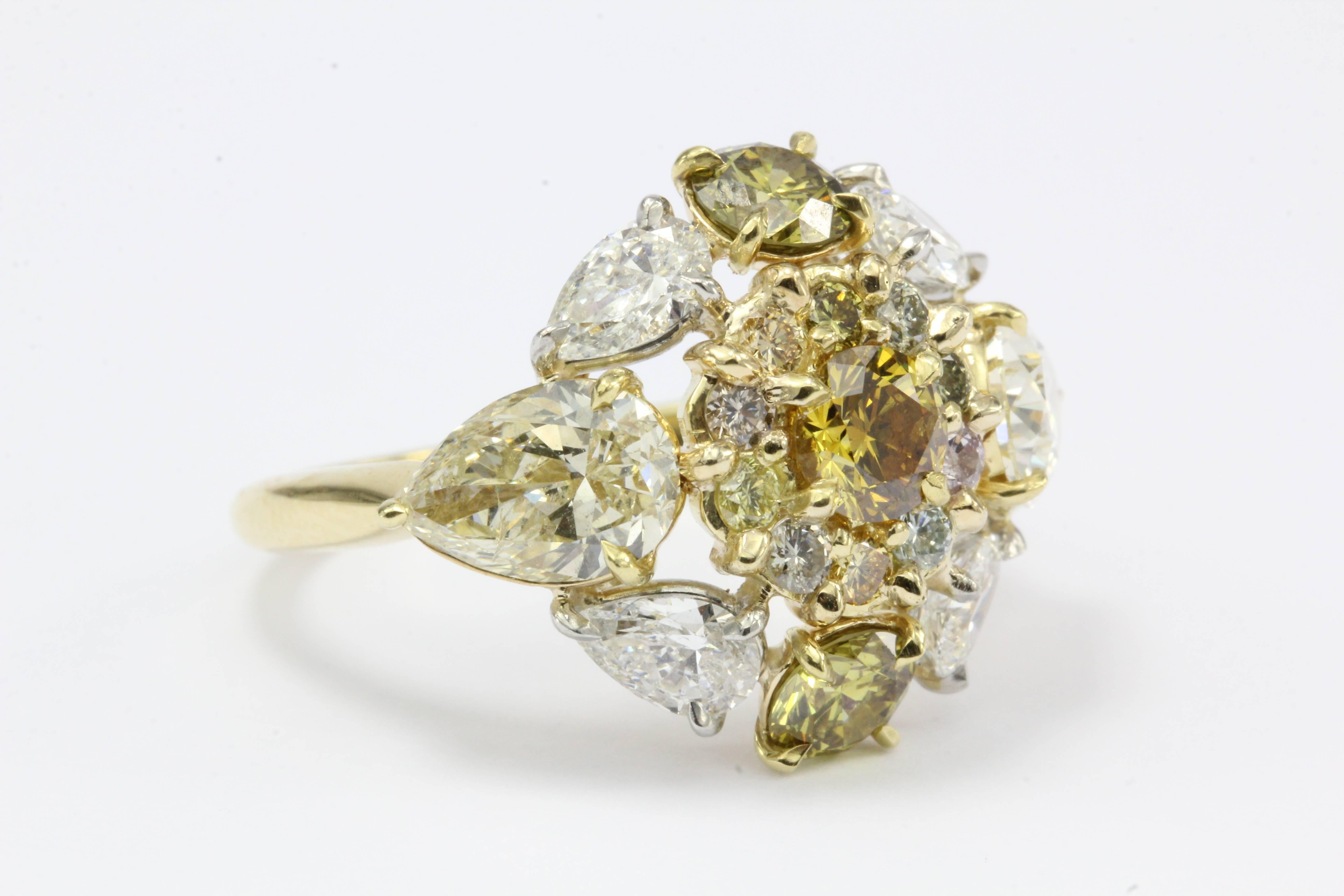 Natural Fancy Multicolored 5 Carat Diamond Gold Platinum Ring In Excellent Condition In Cape May, NJ