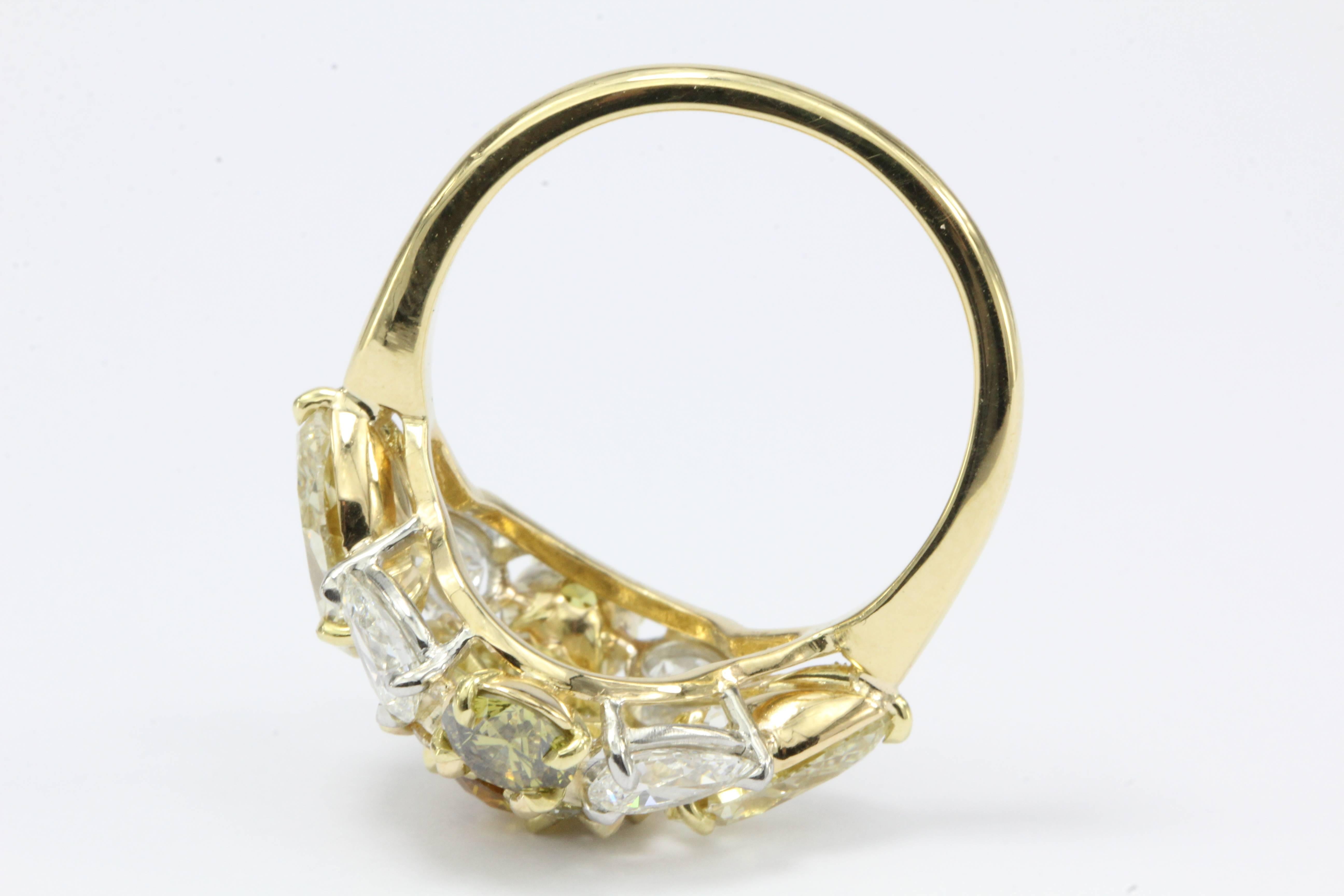 Natural Fancy Multicolored 5 Carat Diamond Gold Platinum Ring 1