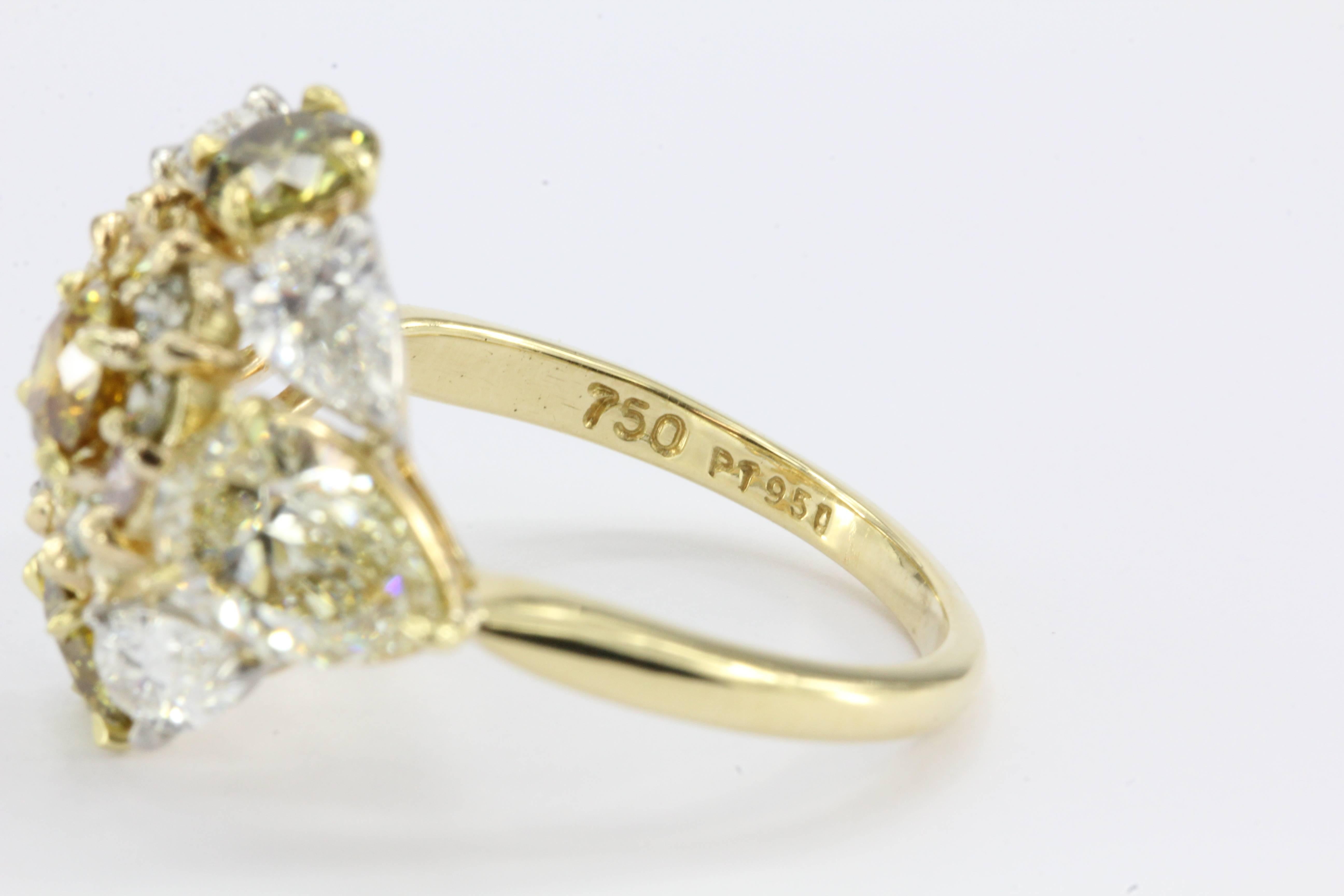 Natural Fancy Multicolored 5 Carat Diamond Gold Platinum Ring 2