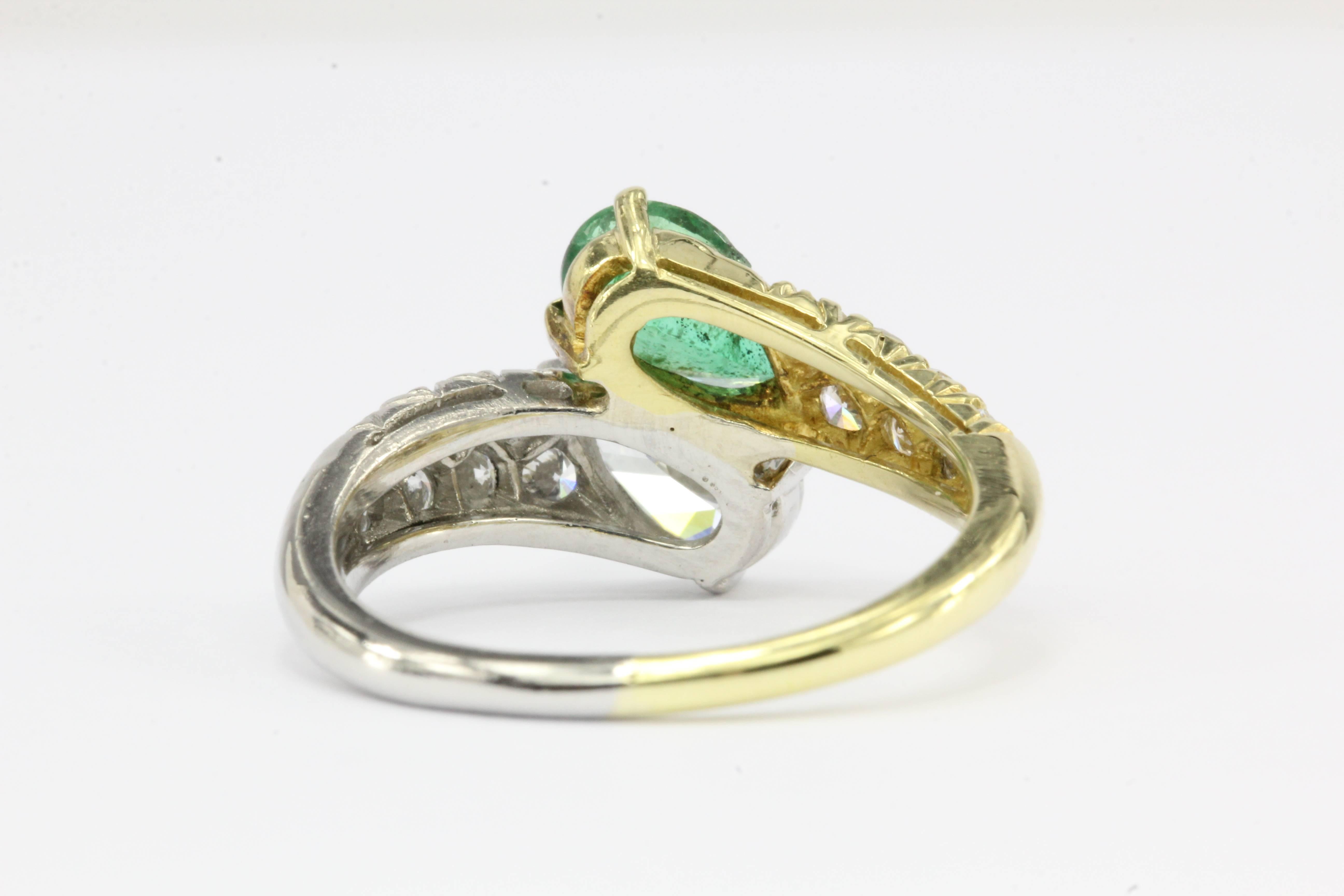 Women's Cartier Retro Emerald Diamond Gold Platinum Ring