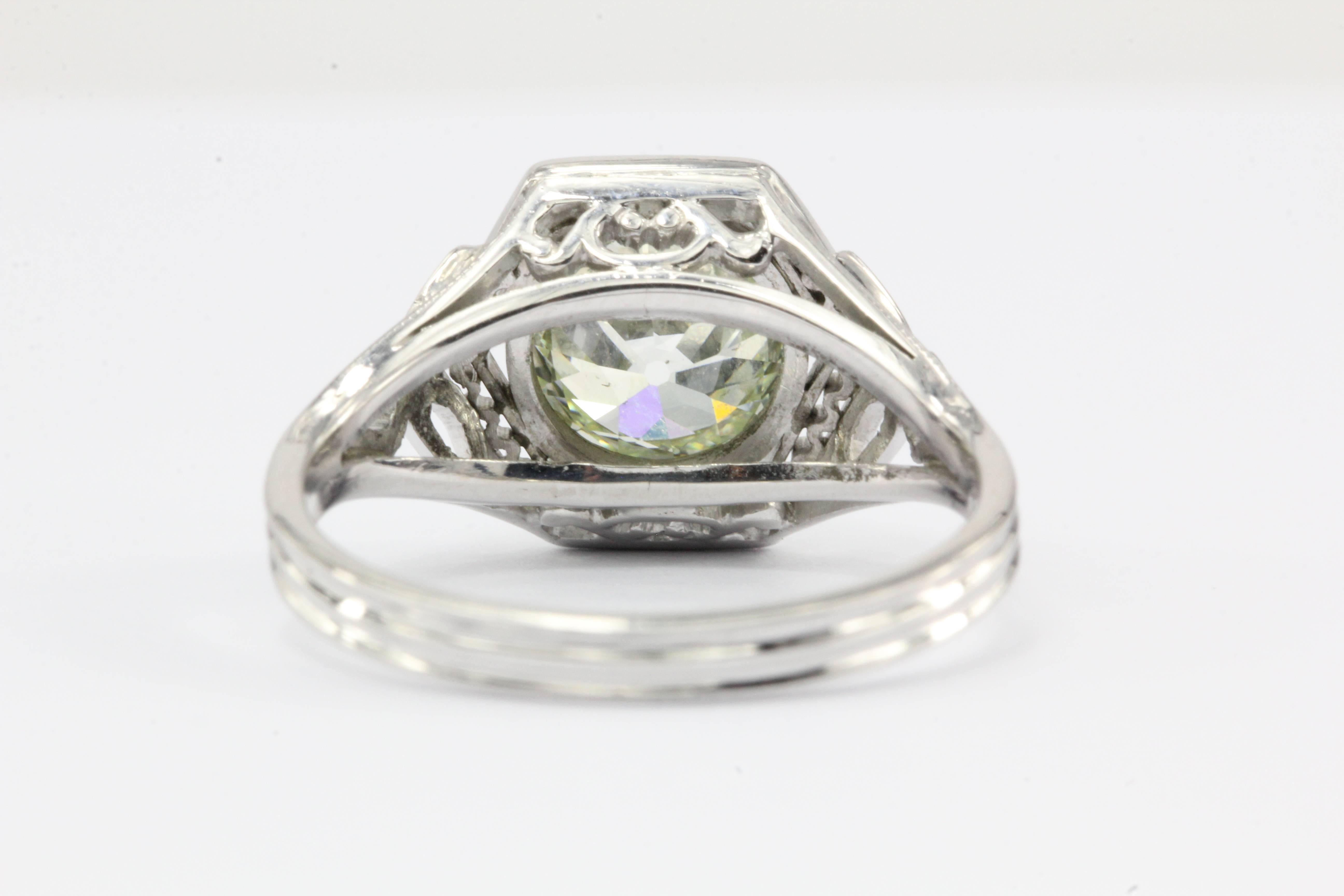 Women's Art Nouveau Fancy Green Old European Diamond Ring