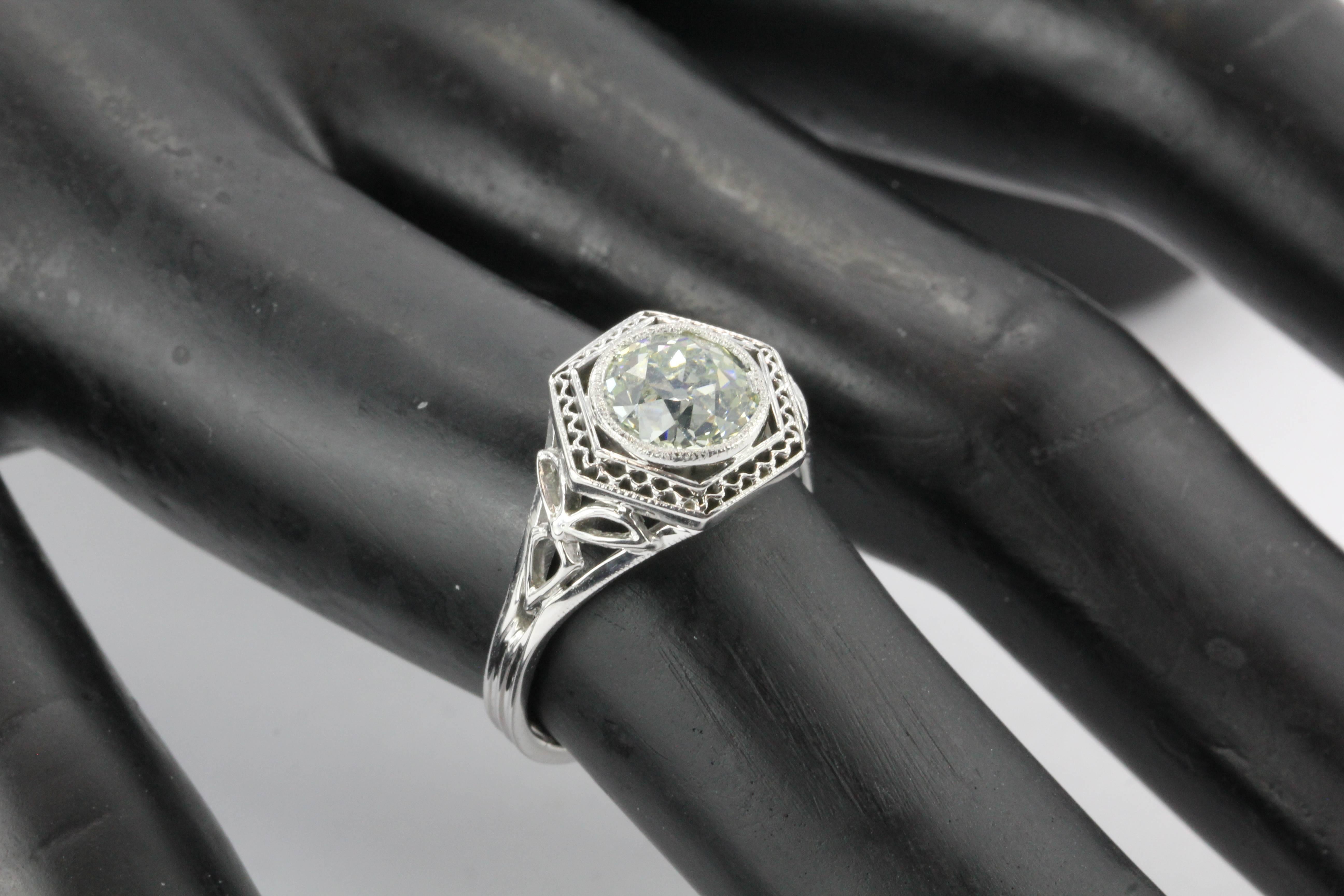Art Nouveau Fancy Green Old European Diamond Ring 4