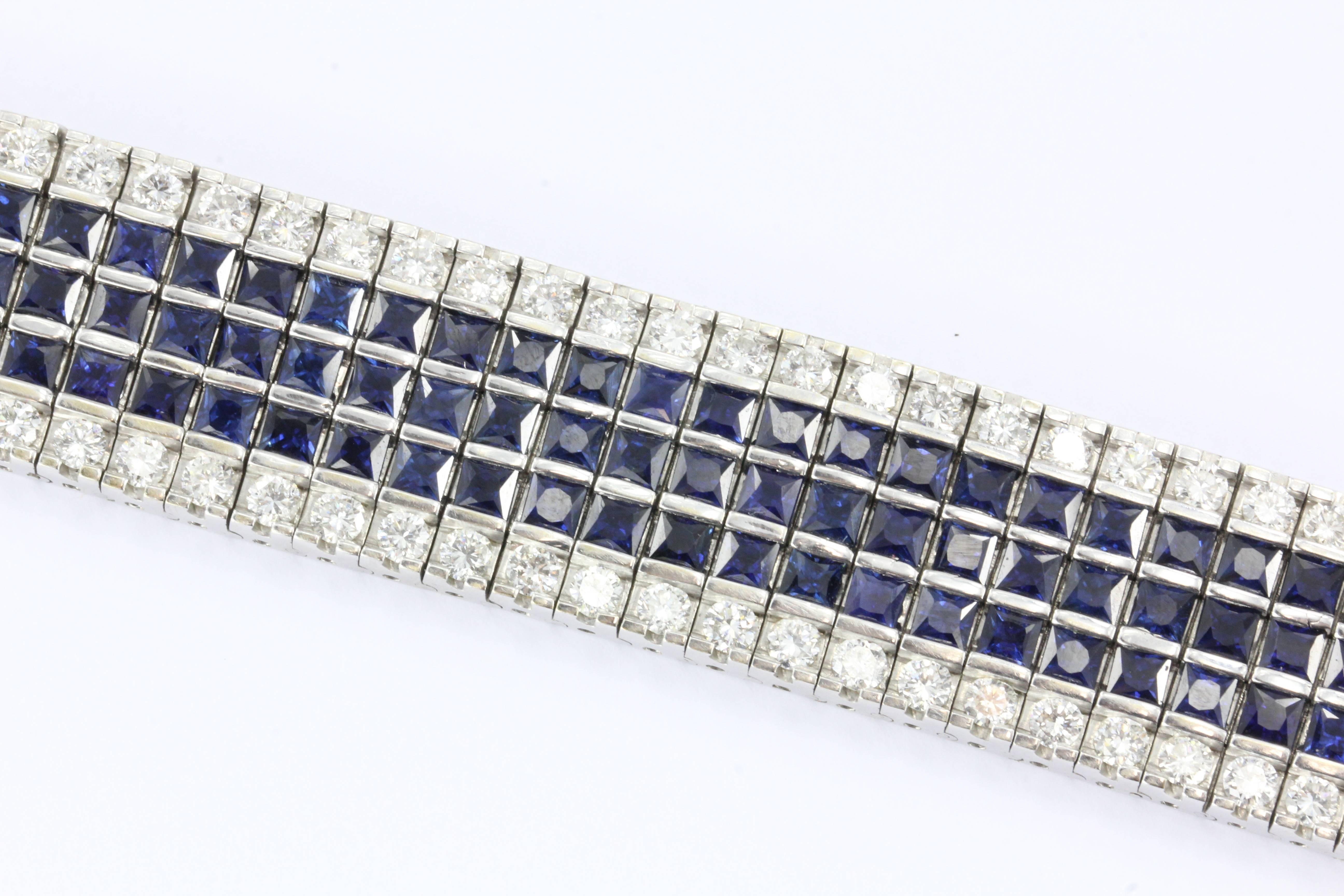 Women's White Gold Bracelet with 30 carats of diamonds and blue sapphires