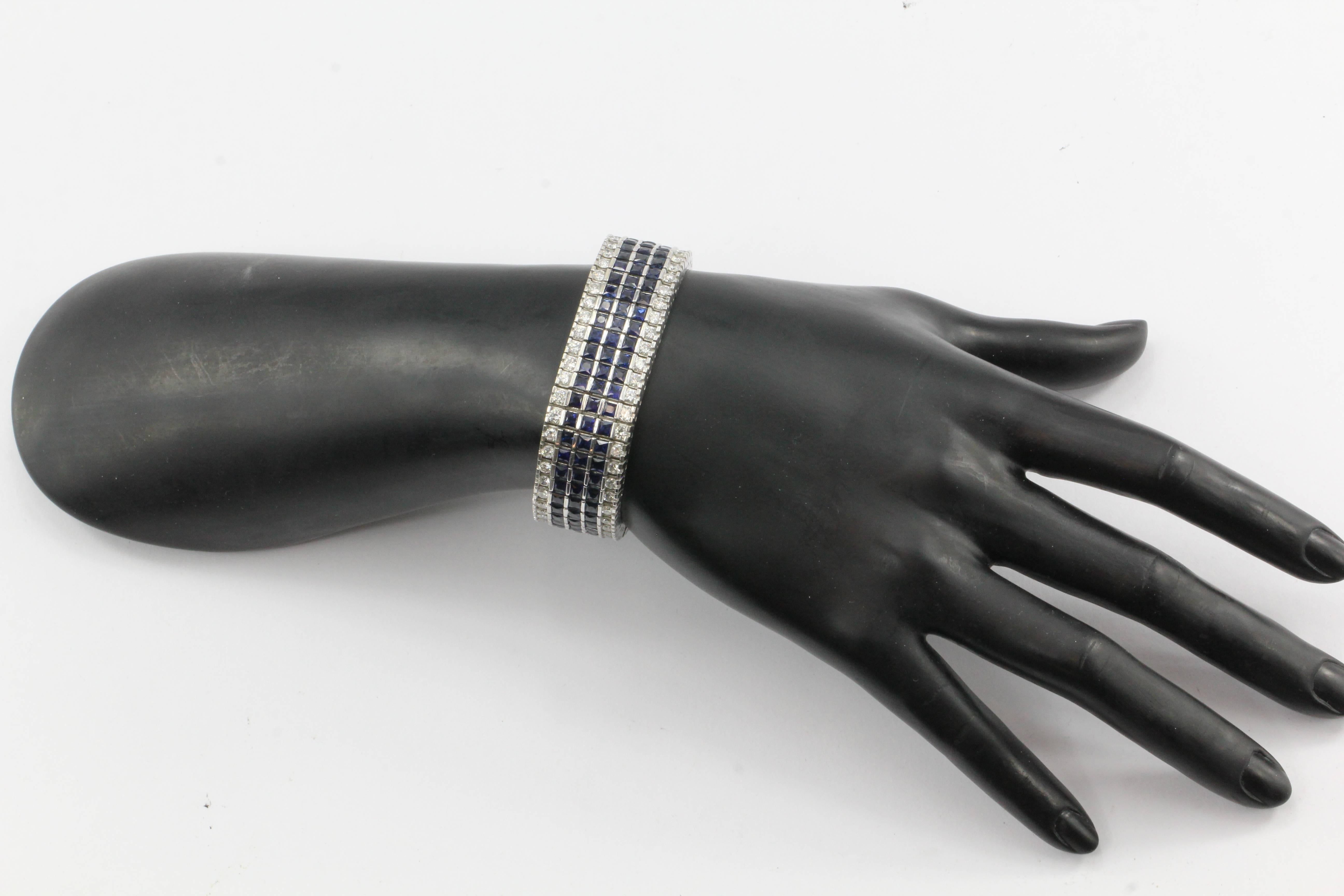 White Gold Bracelet with 30 carats of diamonds and blue sapphires 3