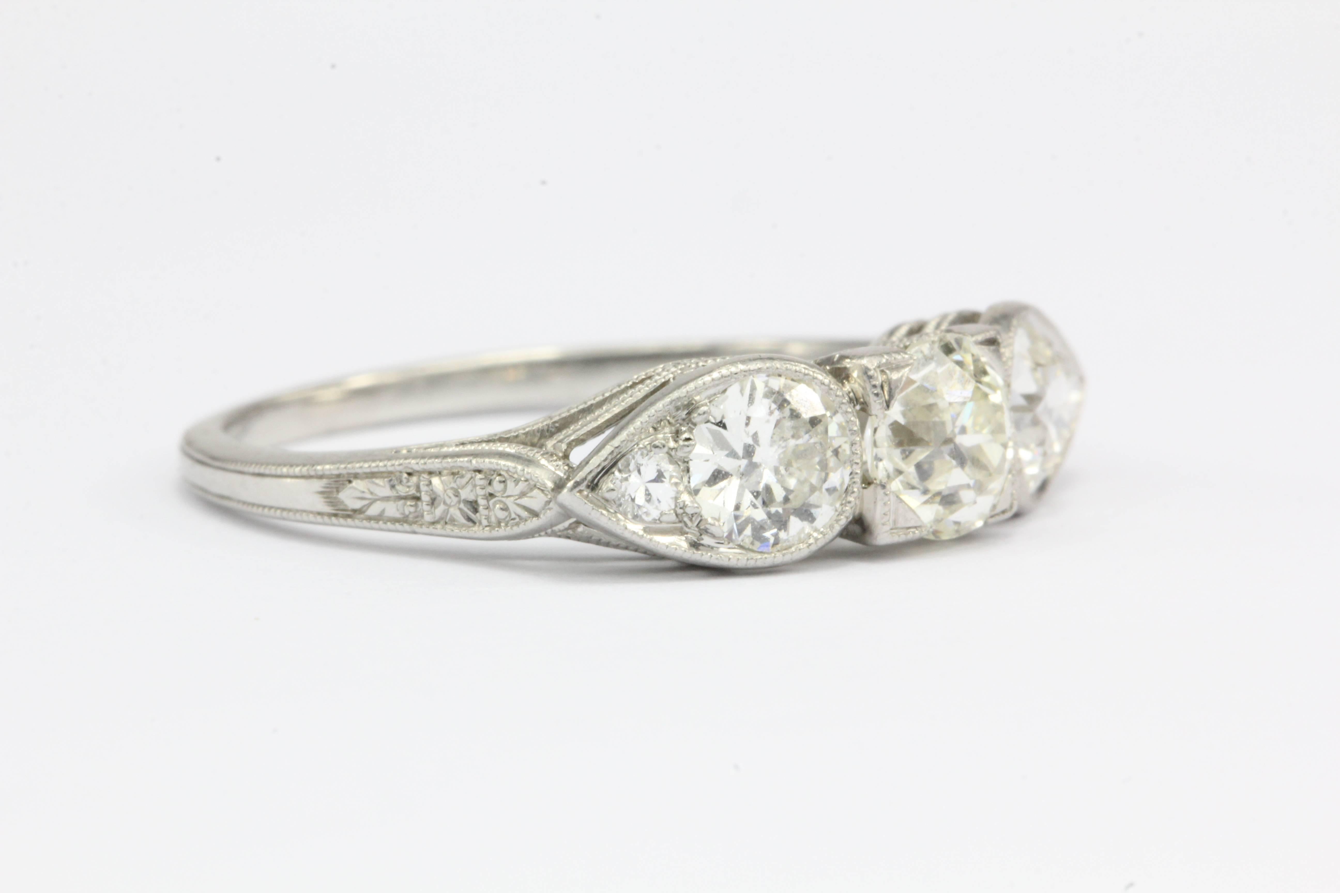 Edwardian  Old European Cut Diamond Platinum Engagement Ring In Excellent Condition In Cape May, NJ