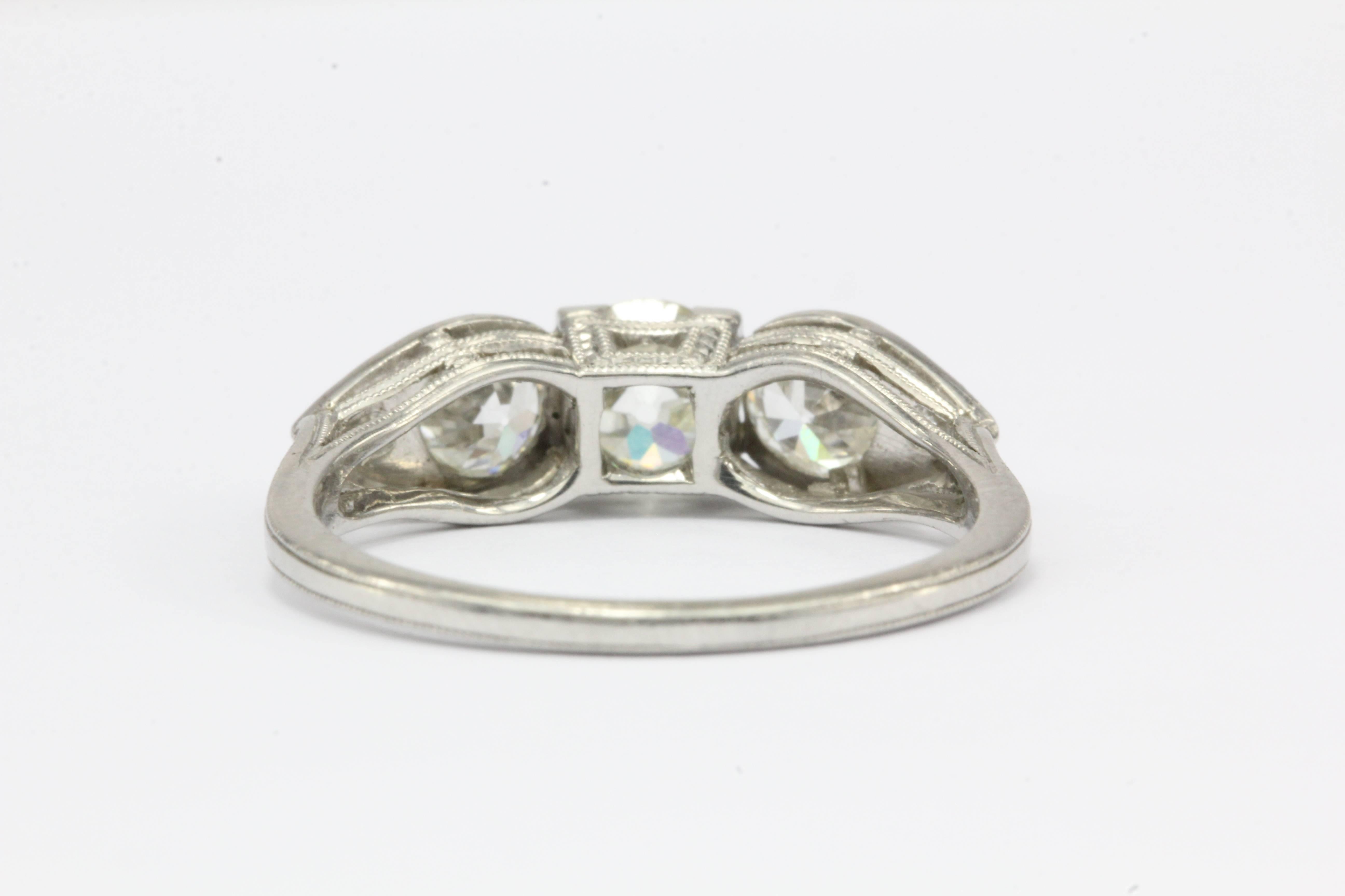 Women's Edwardian  Old European Cut Diamond Platinum Engagement Ring