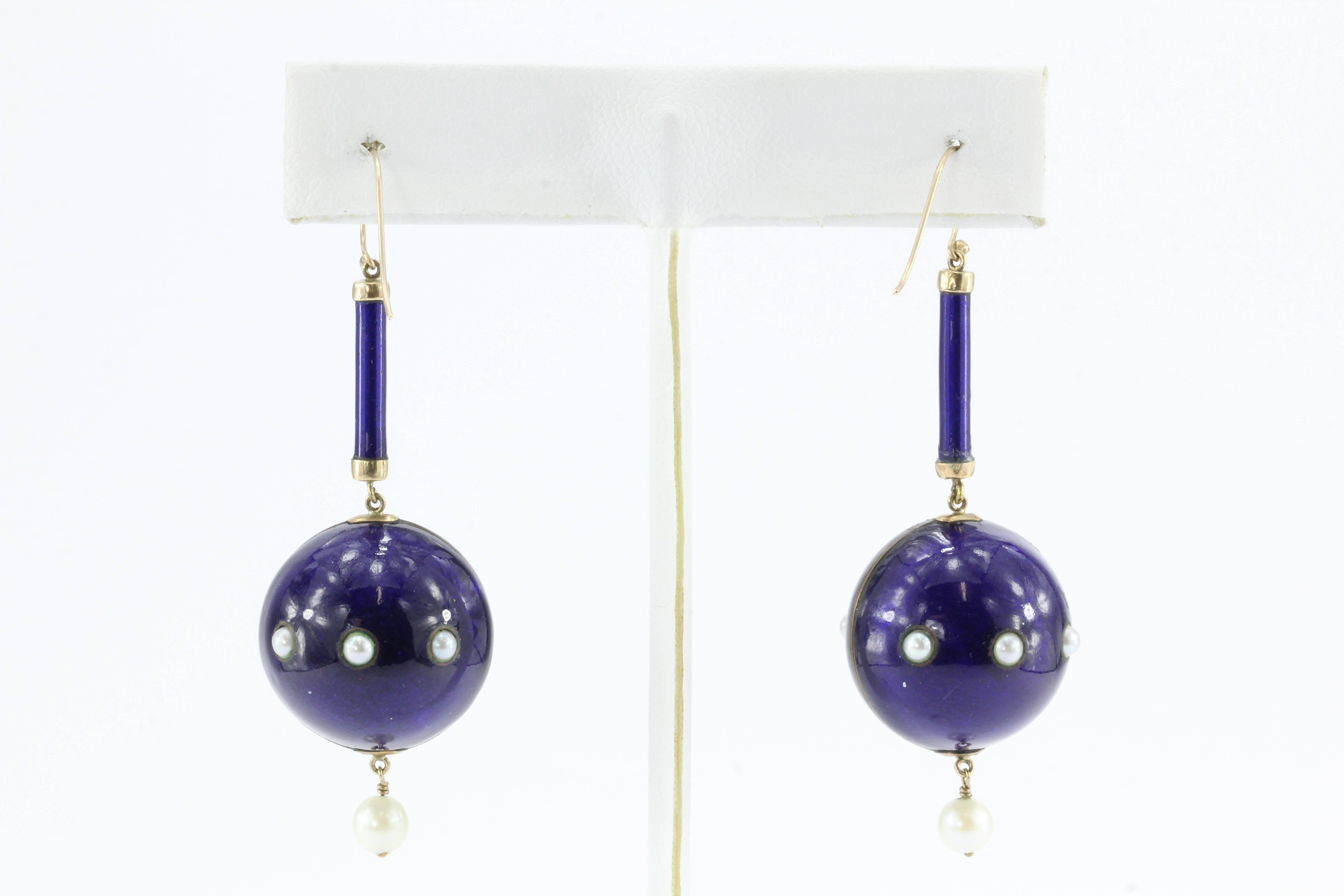 Victorian Purple Enamel Garnet Amethyst Pearl 9ct Gold Orb Dangle Earrings

These are magnificent authentic Victorian survivors with all of the enamel intact. The earrings are of English origin and in fantastic condition with no enamel damage. They