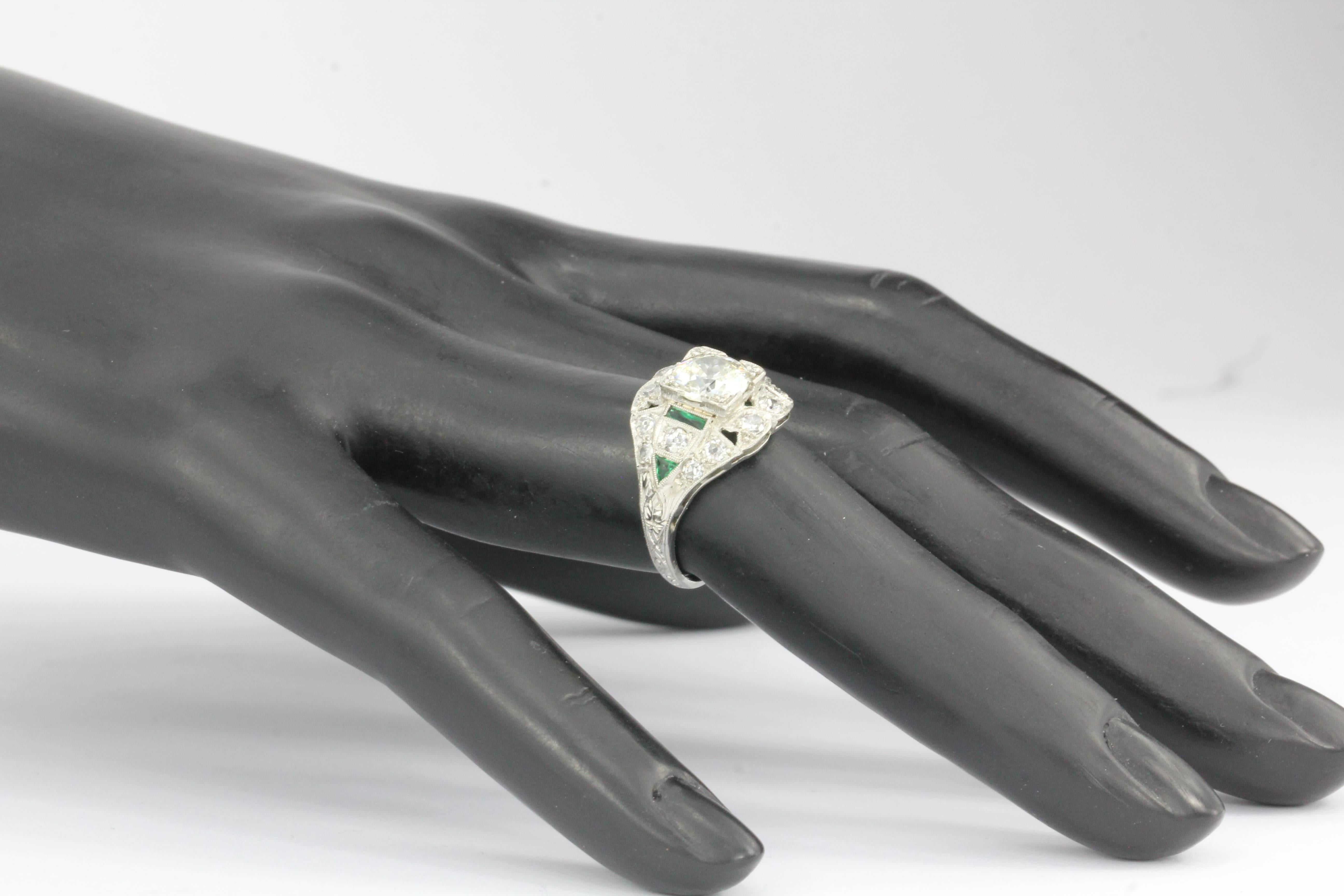 Art Deco GIA Certified 1.15 Carat Old European Cut Diamond Platinum Ring 2