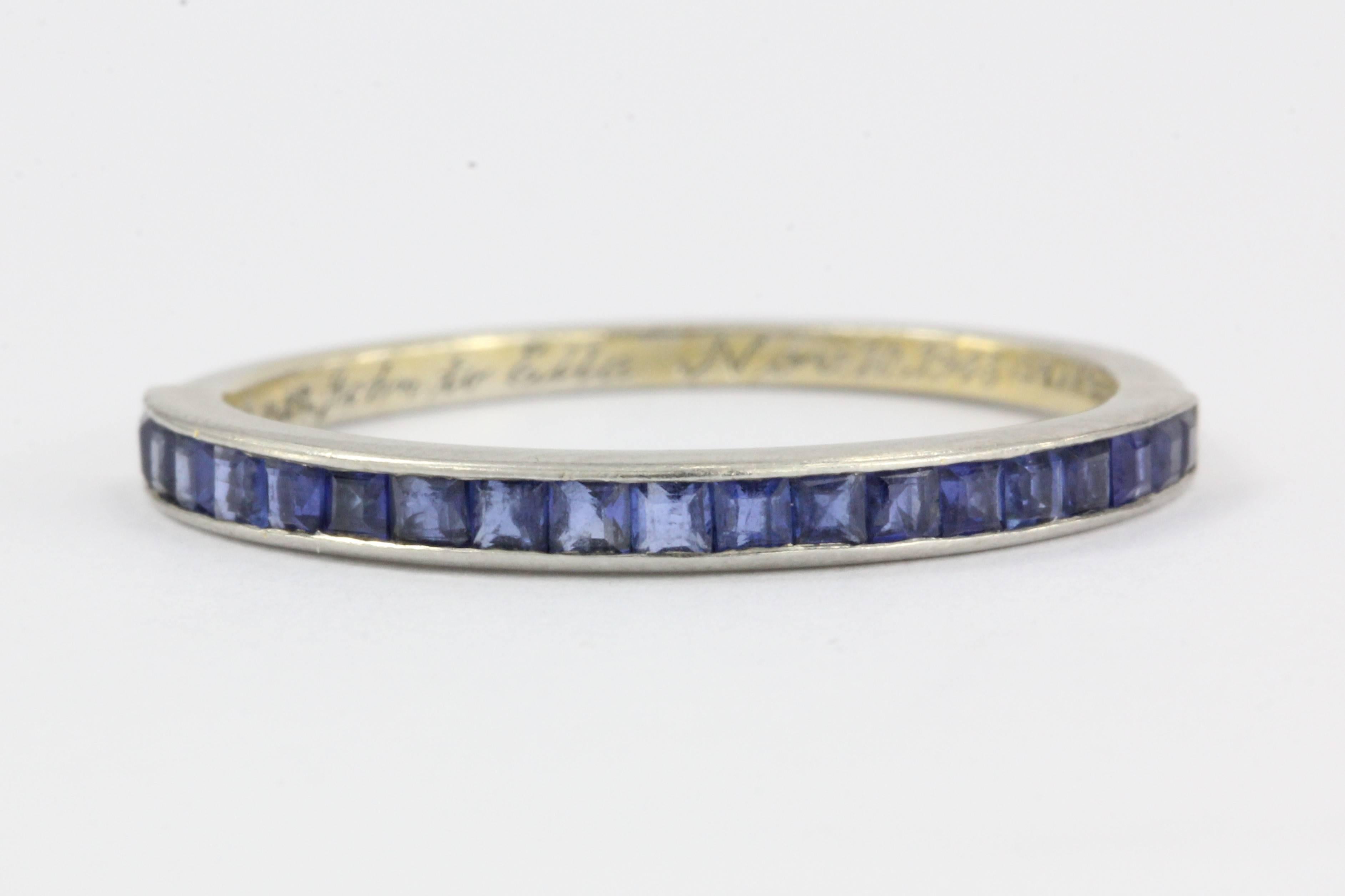 Tiffany & Co. Pair of Sapphire Platinum Half Eternity Band Rings, circa 1945 In Excellent Condition In Cape May, NJ