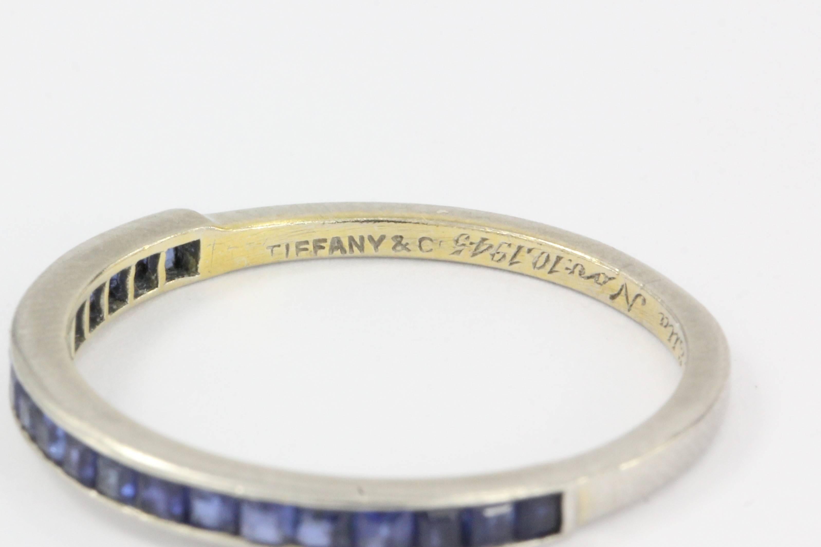 Tiffany & Co. Pair of Sapphire Platinum Half Eternity Band Rings, circa 1945 5