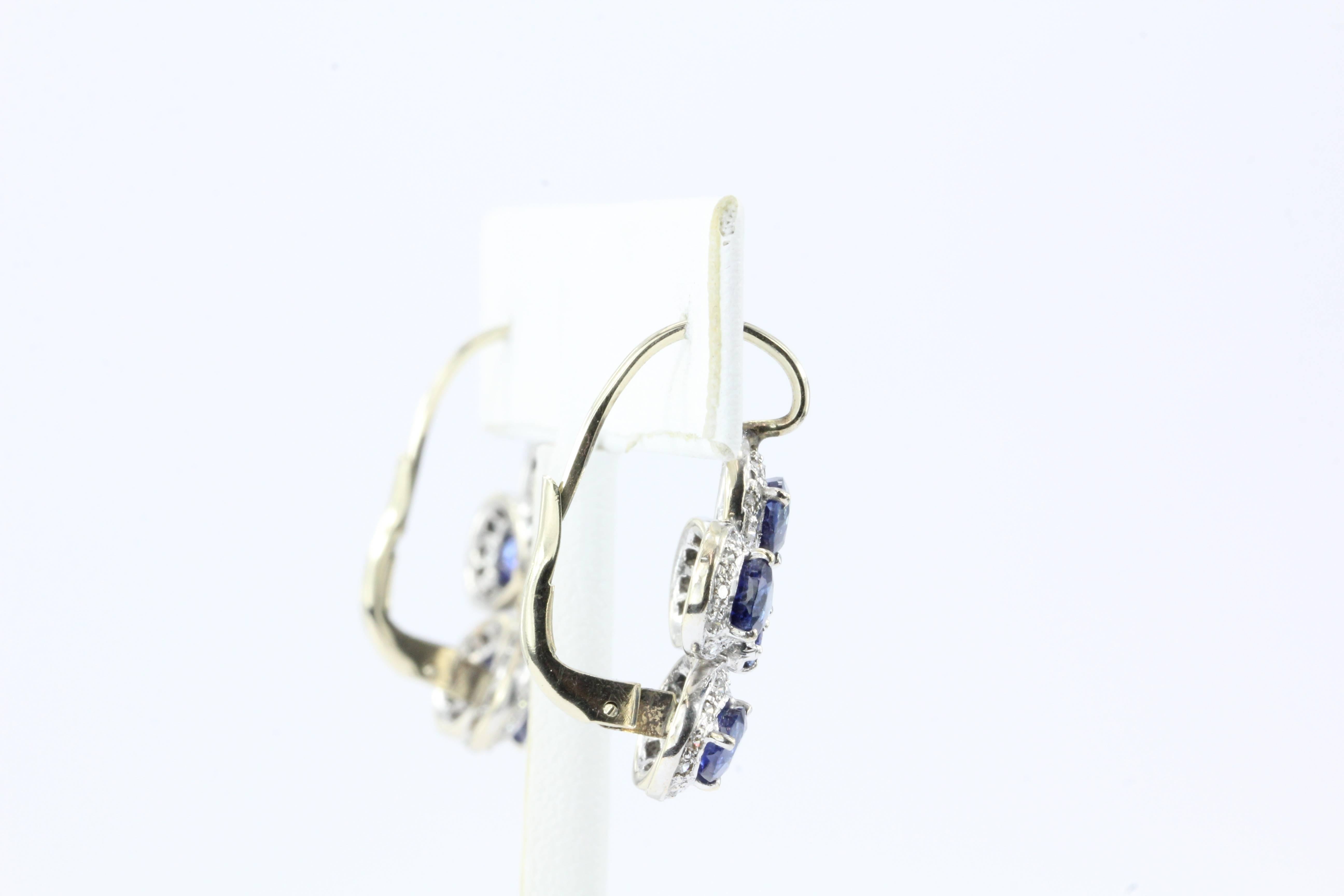 Retro White and Yellow Gold Natural Blue Sapphire Diamond Earrings 1