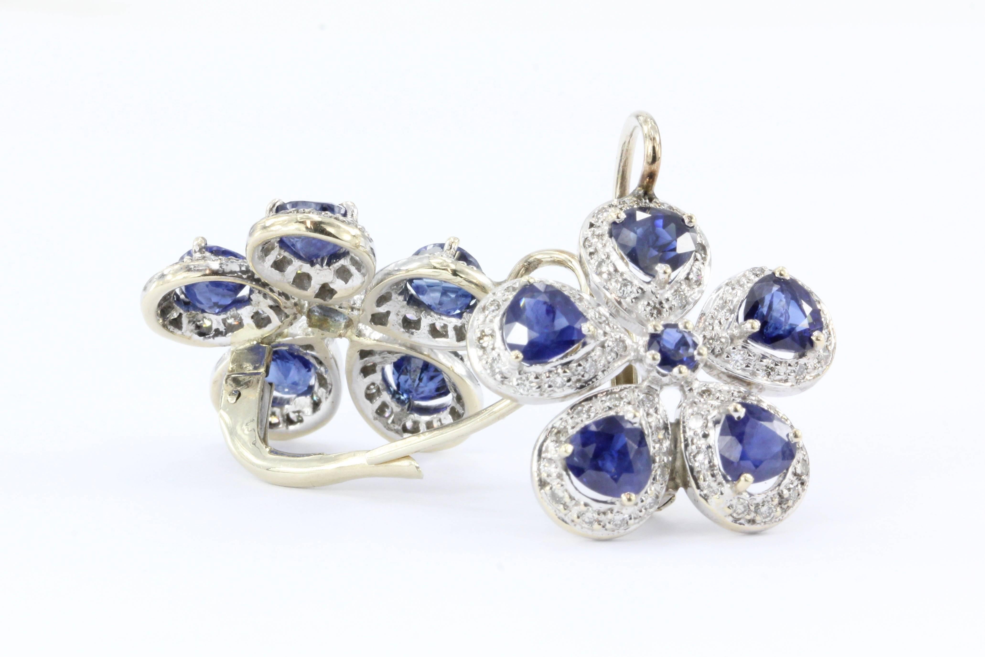 Retro White and Yellow Gold Natural Blue Sapphire Diamond Earrings 3