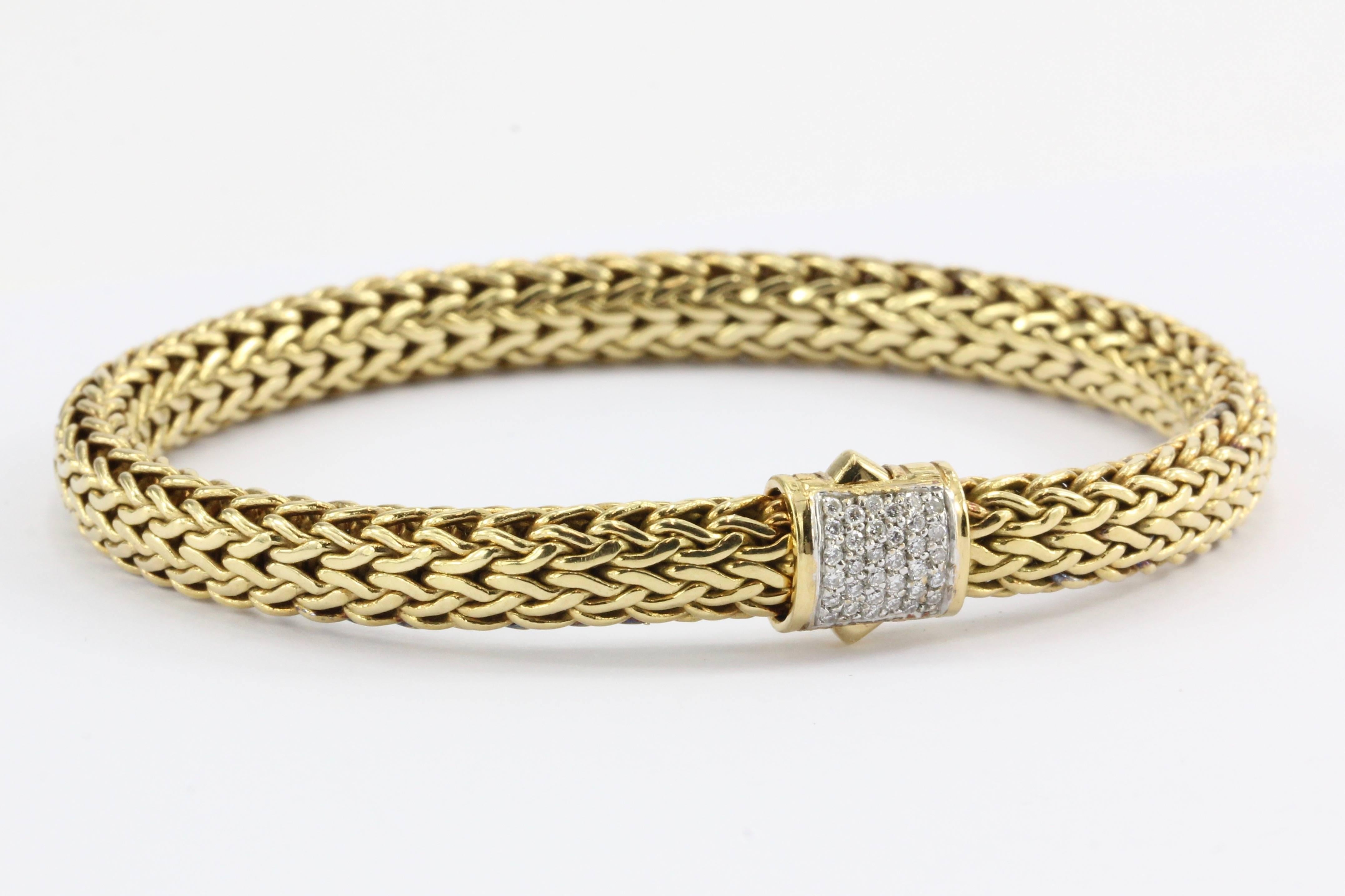 John Hardy Yellow Gold Diamond Classic Chain Bracelet In Excellent Condition In Cape May, NJ