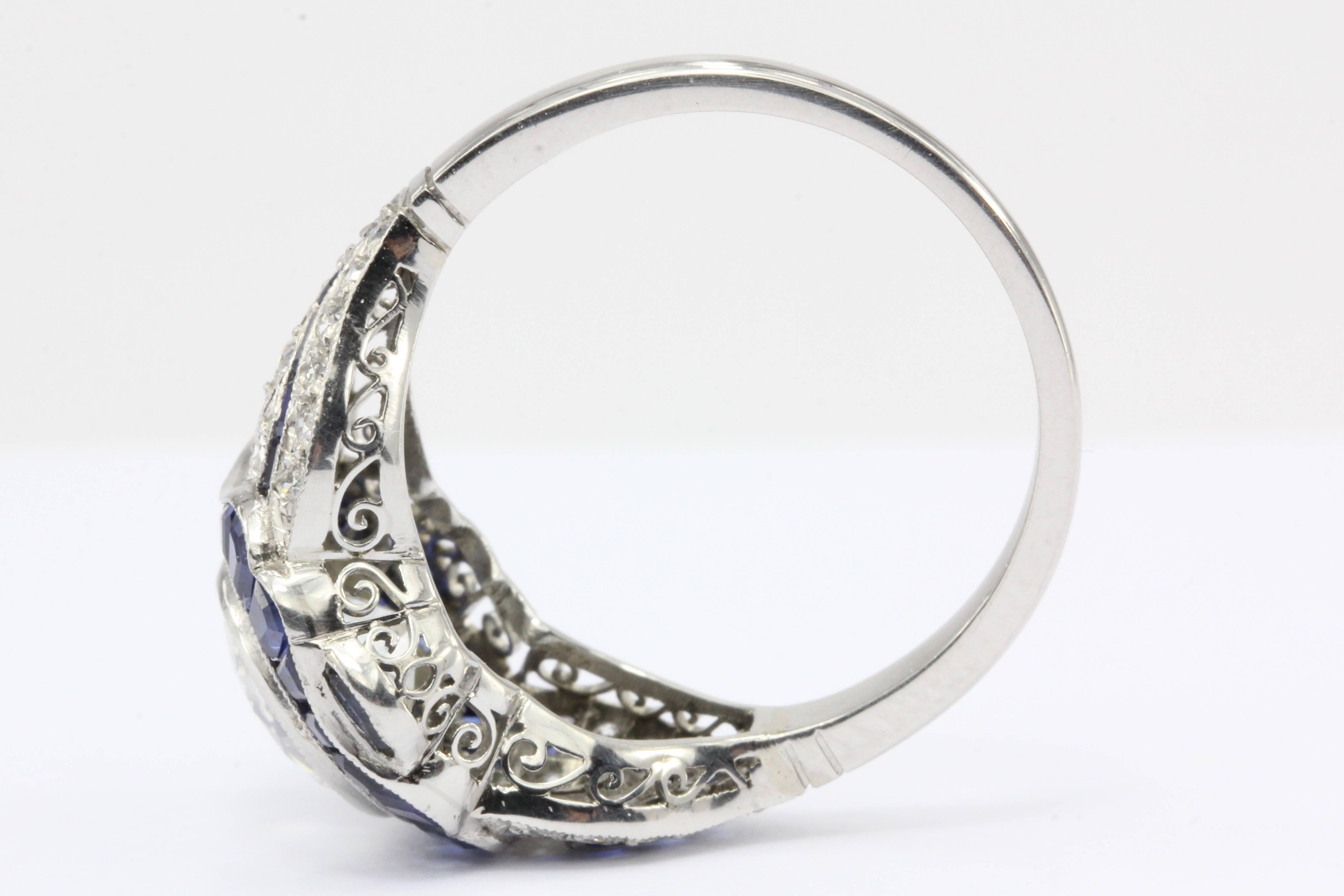 Women's GIA 2.07 Carat Old European Cut Diamond Sapphire Ring