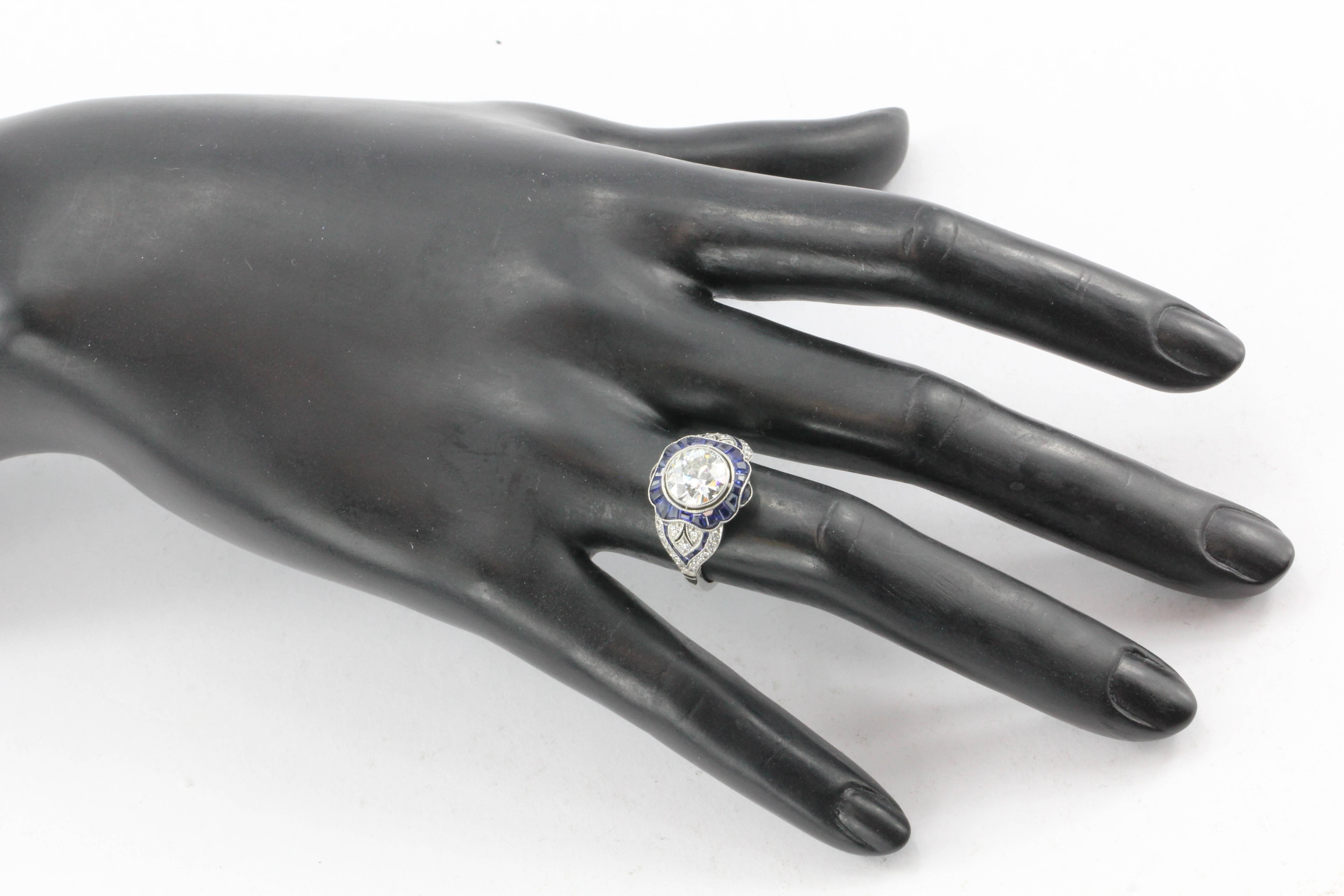 GIA 2.07 Carat Old European Cut Diamond Sapphire Ring 3