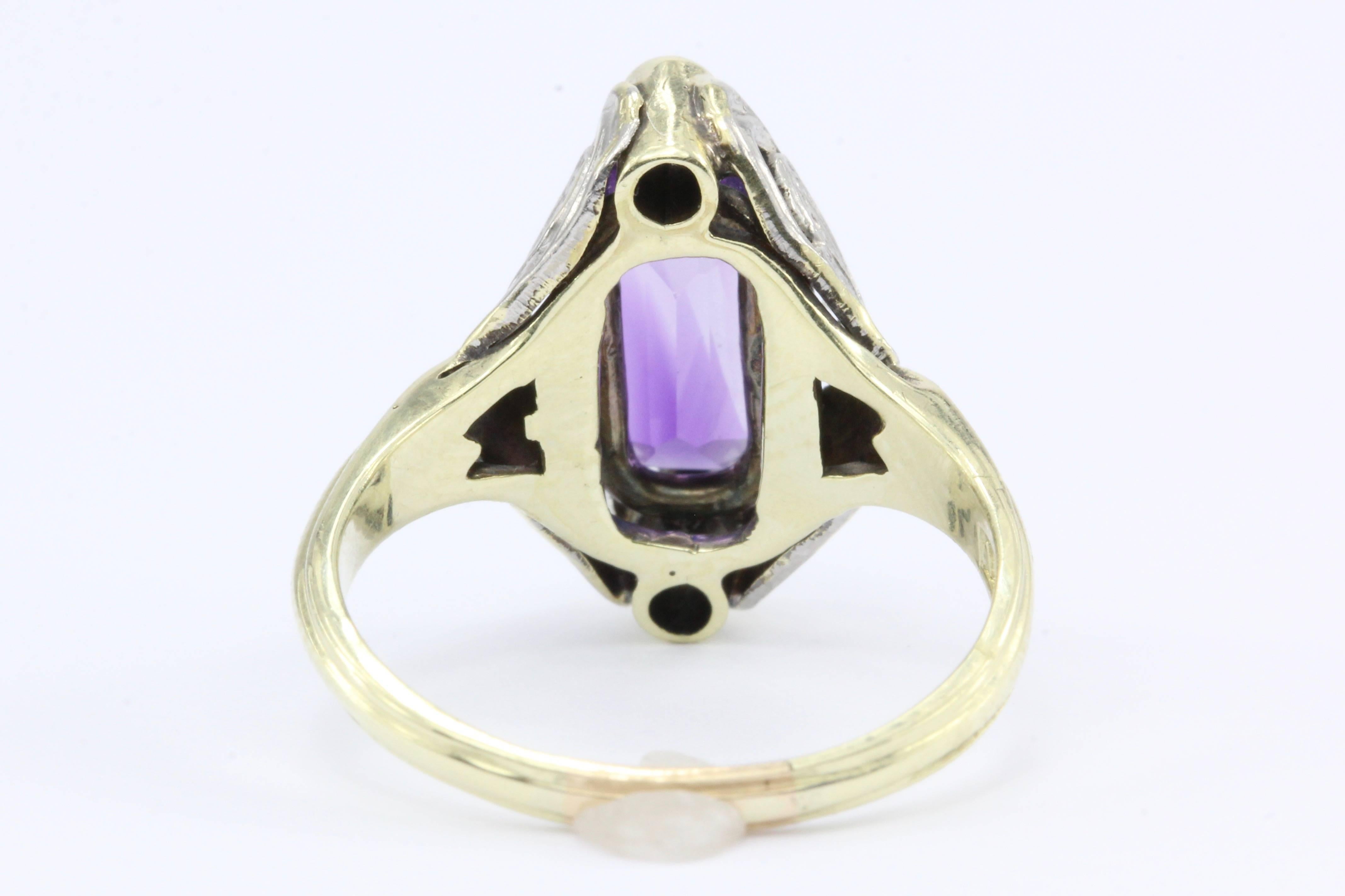 Women's Art Nouveau Allsopp Bros. 14 Karat Multi-Tone Gold Butterfly Amethyst Ring
