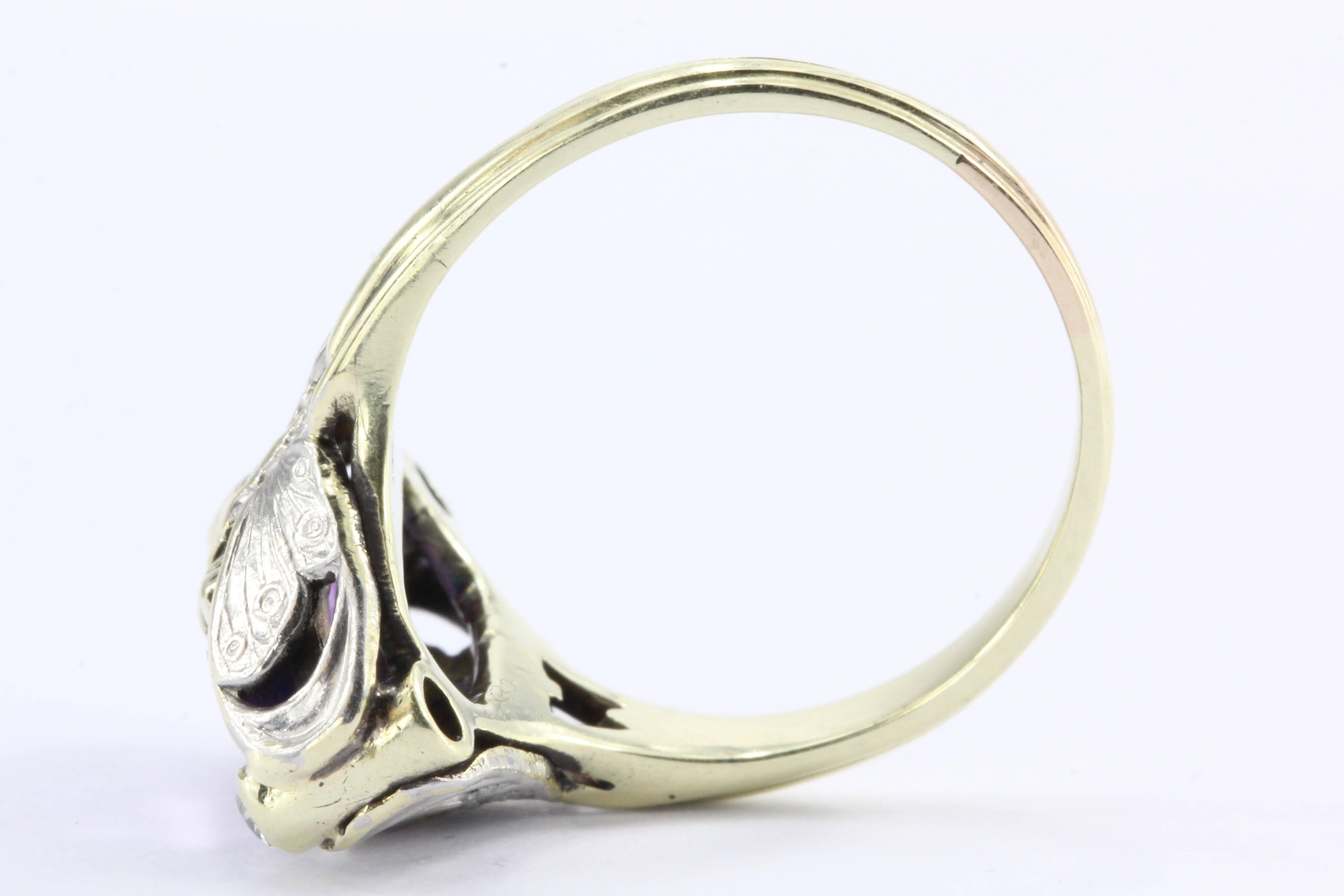 Art Nouveau Allsopp Bros. 14 Karat Multi-Tone Gold Butterfly Amethyst Ring 1