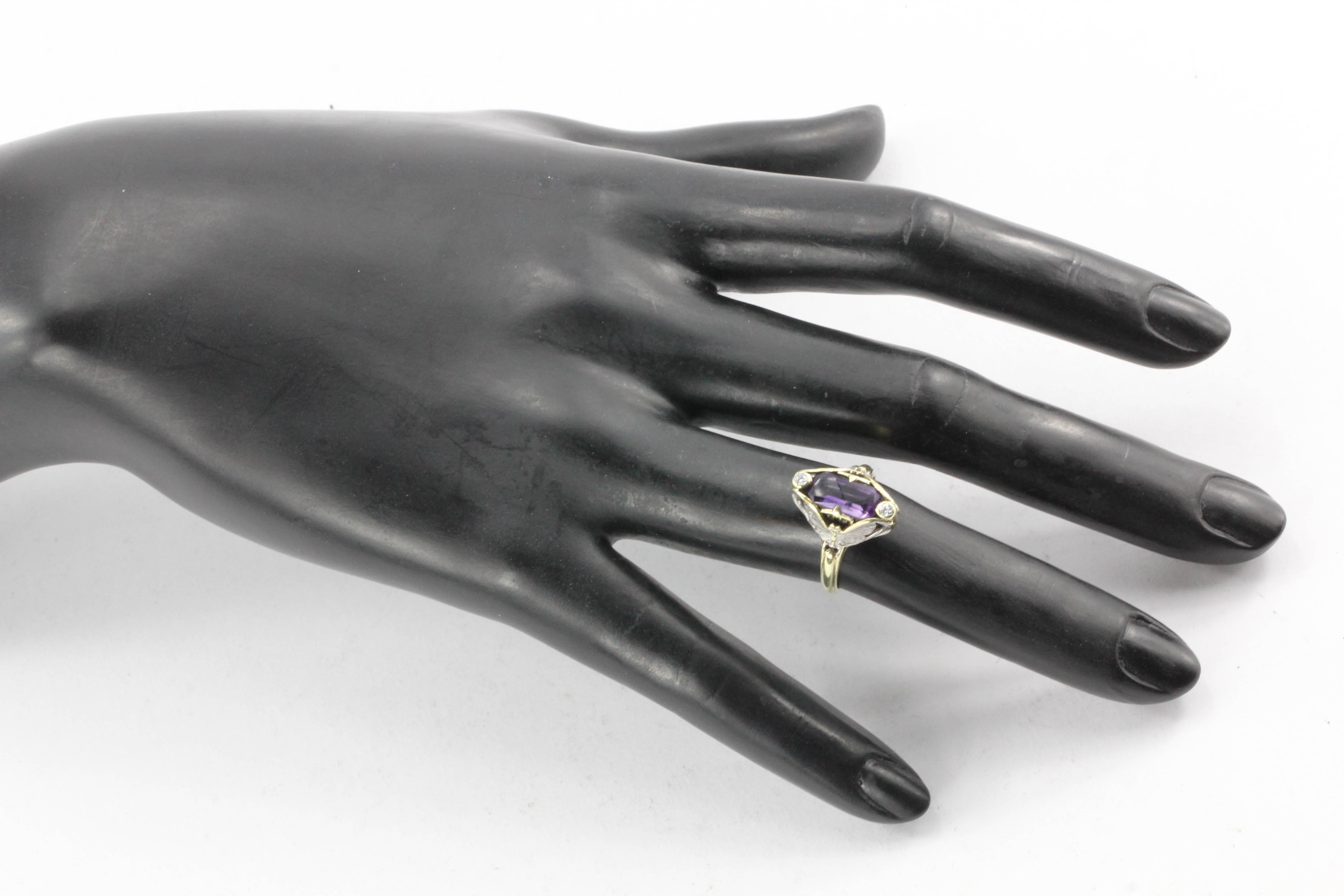 Art Nouveau Allsopp Bros. 14 Karat Multi-Tone Gold Butterfly Amethyst Ring 4