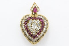 Rare French Belle Époque Yellow Gold Old Mine Cut Ruby Heart Locket