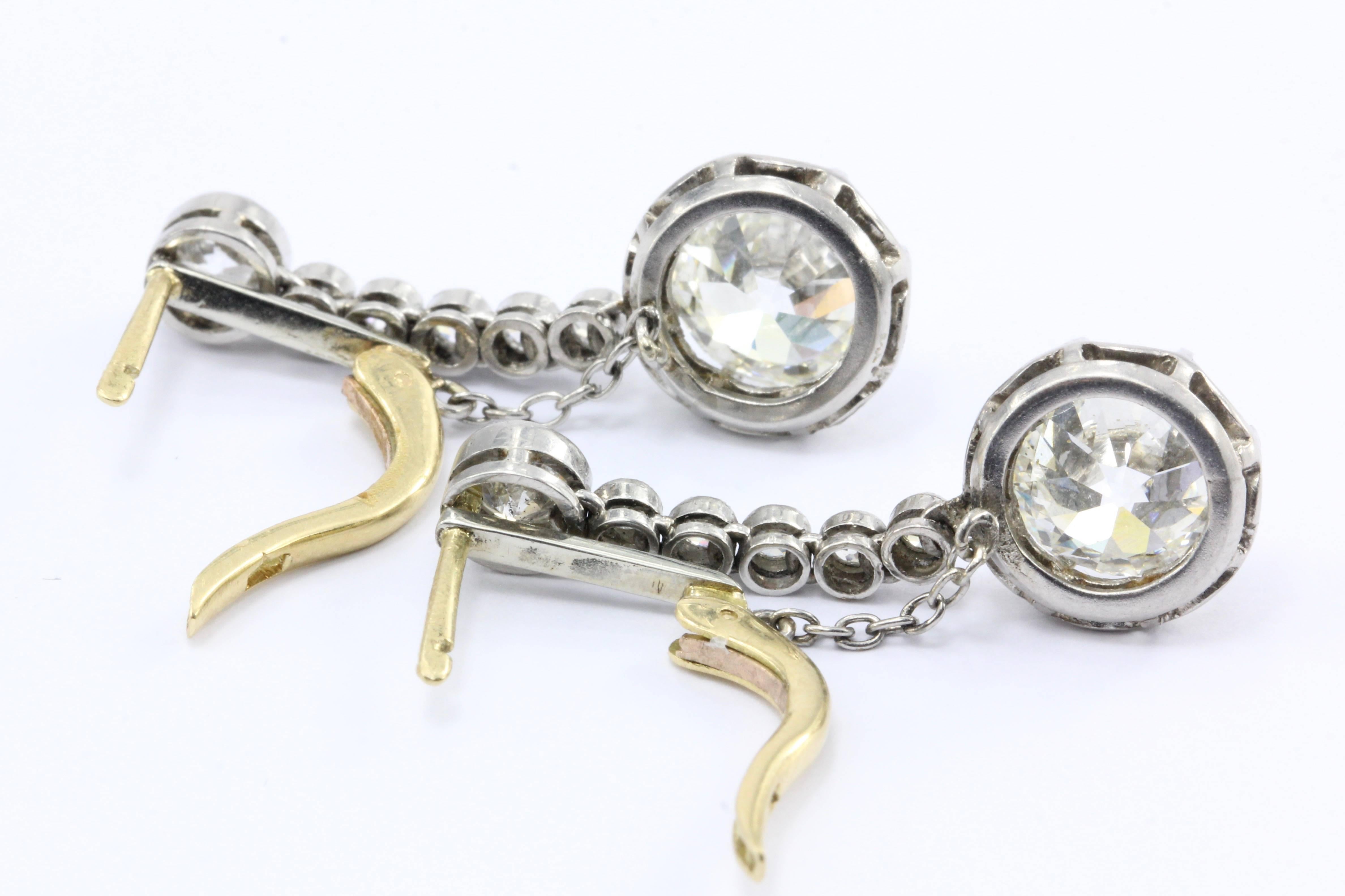 Women's Edwardian 4.58 Carat Drop Diamond Earrings