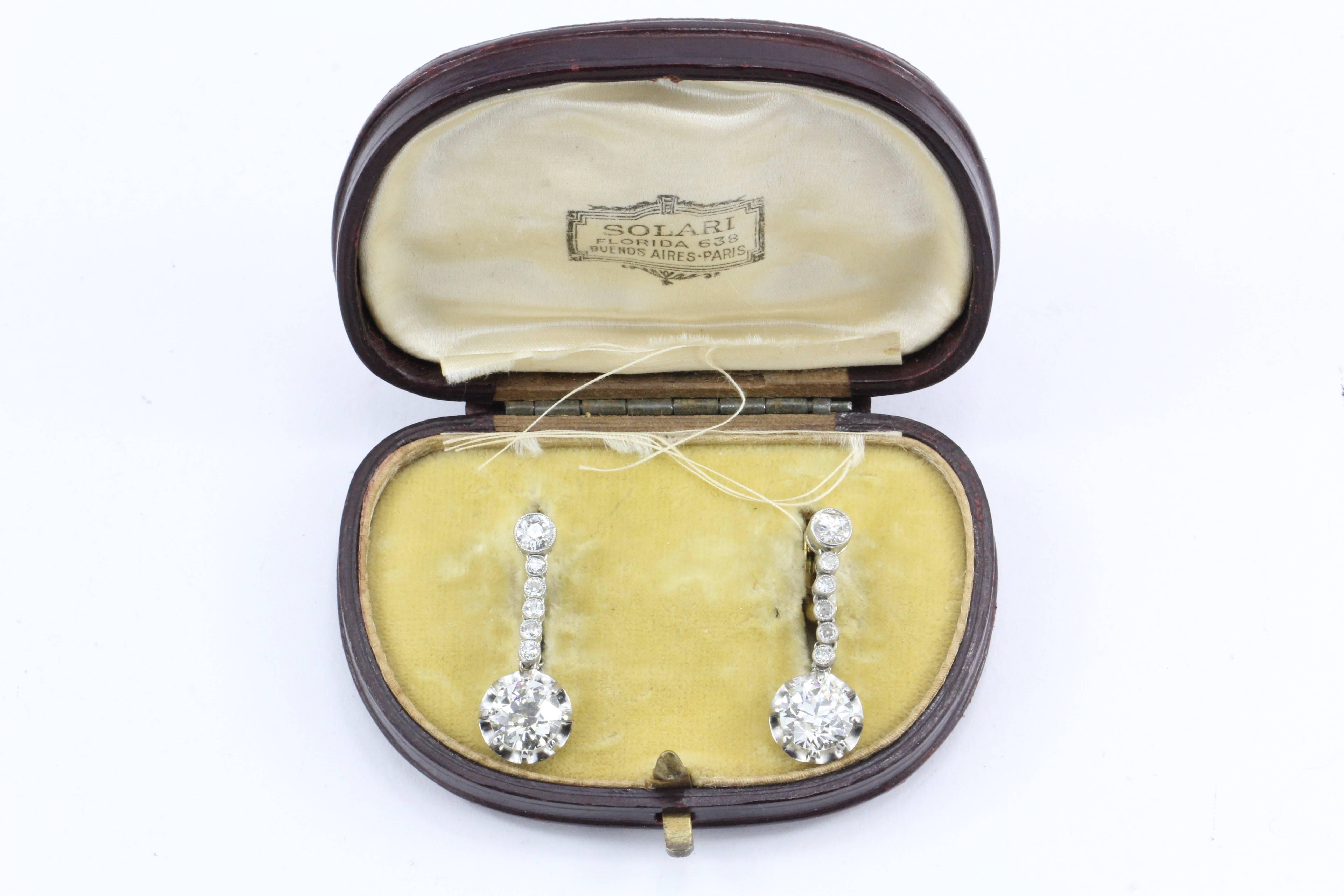 Edwardian 4.58 Carat Drop Diamond Earrings 2