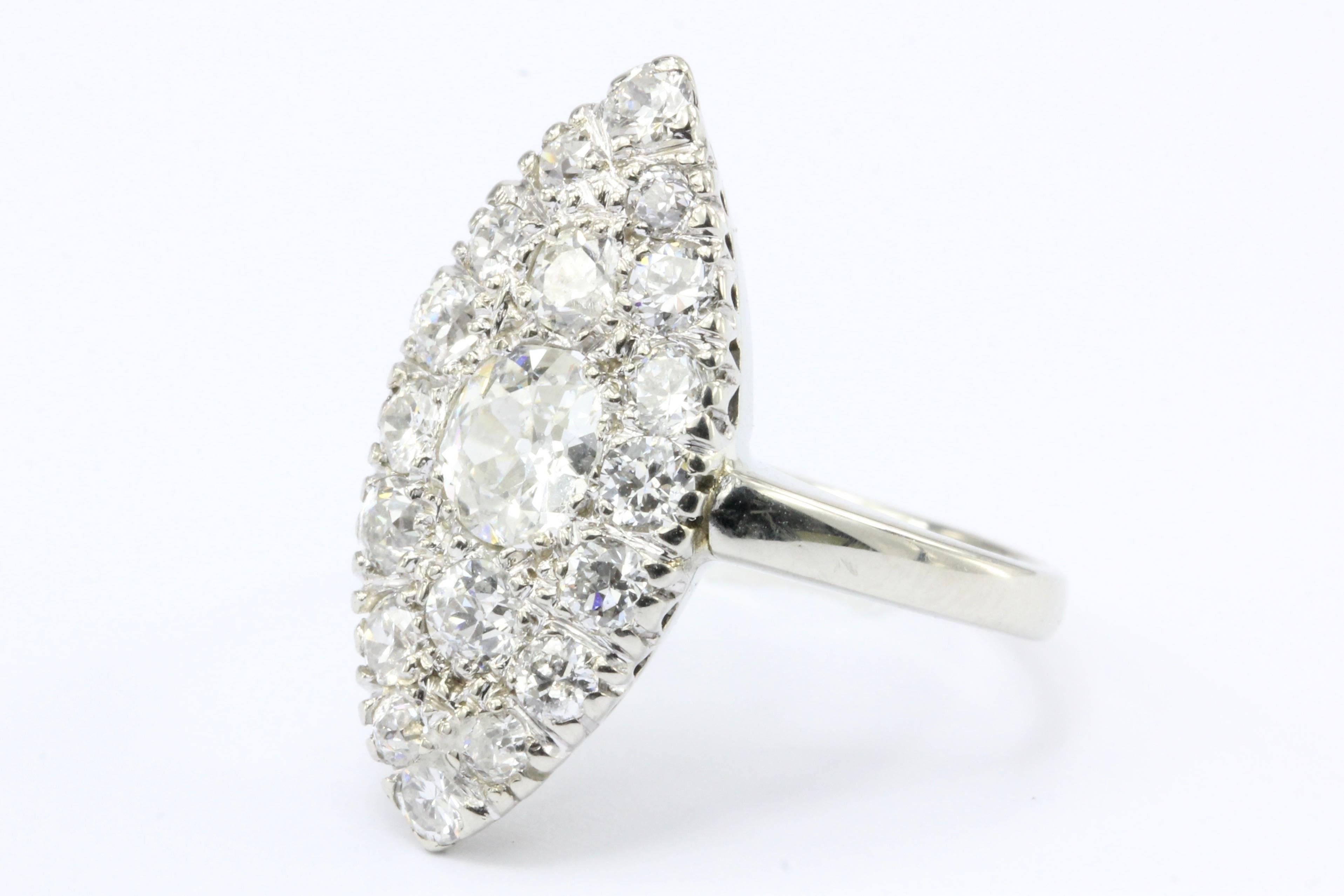 Art Deco 14k White Gold Old European Cut Diamond Navette Ring c.1920's

This is the ideal Navette ring being not too long or by any means to short. This ring is quite comfortable to wear. 

Era: Art Deco c.1920's

Hallmarks: 14K

Composition: 14K