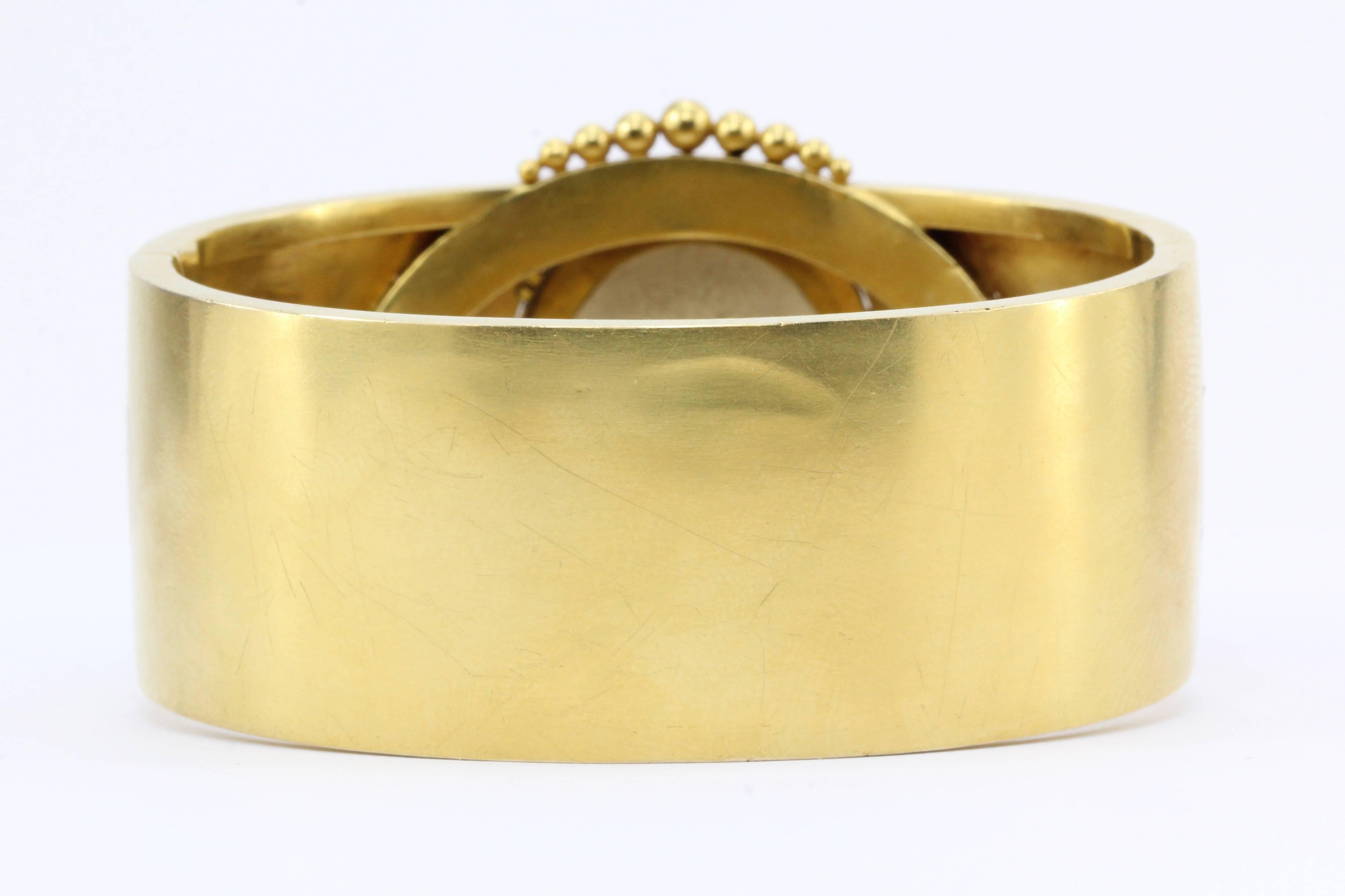 Victorian Scottish Gold Garnet Carbuncle Enamel Bangle Bracelet, circa 1860s 1