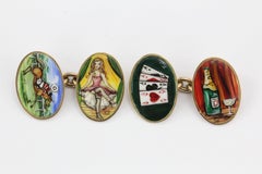 Edwardian English 9 Carat Gold Enamel Four Vices Cufflinks, circa 1912