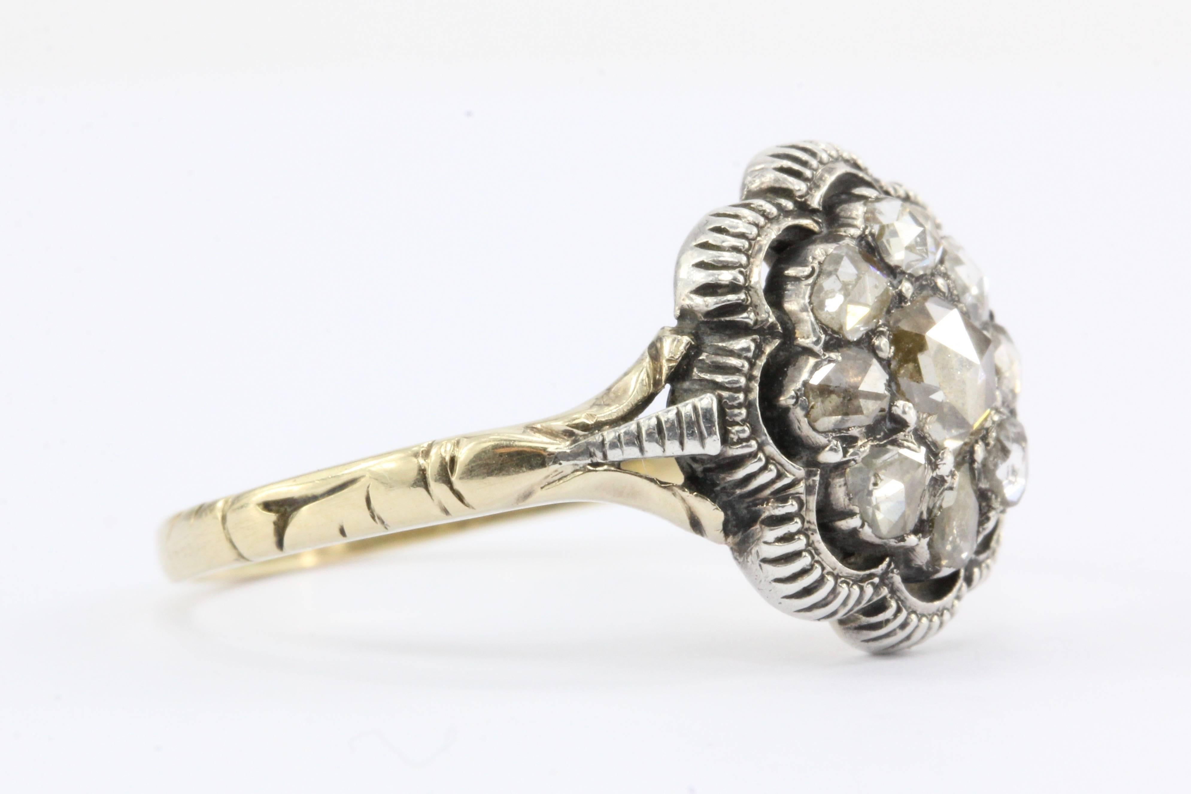 Georgian Antique  Rose Cut Diamond Floral Cluster Ring