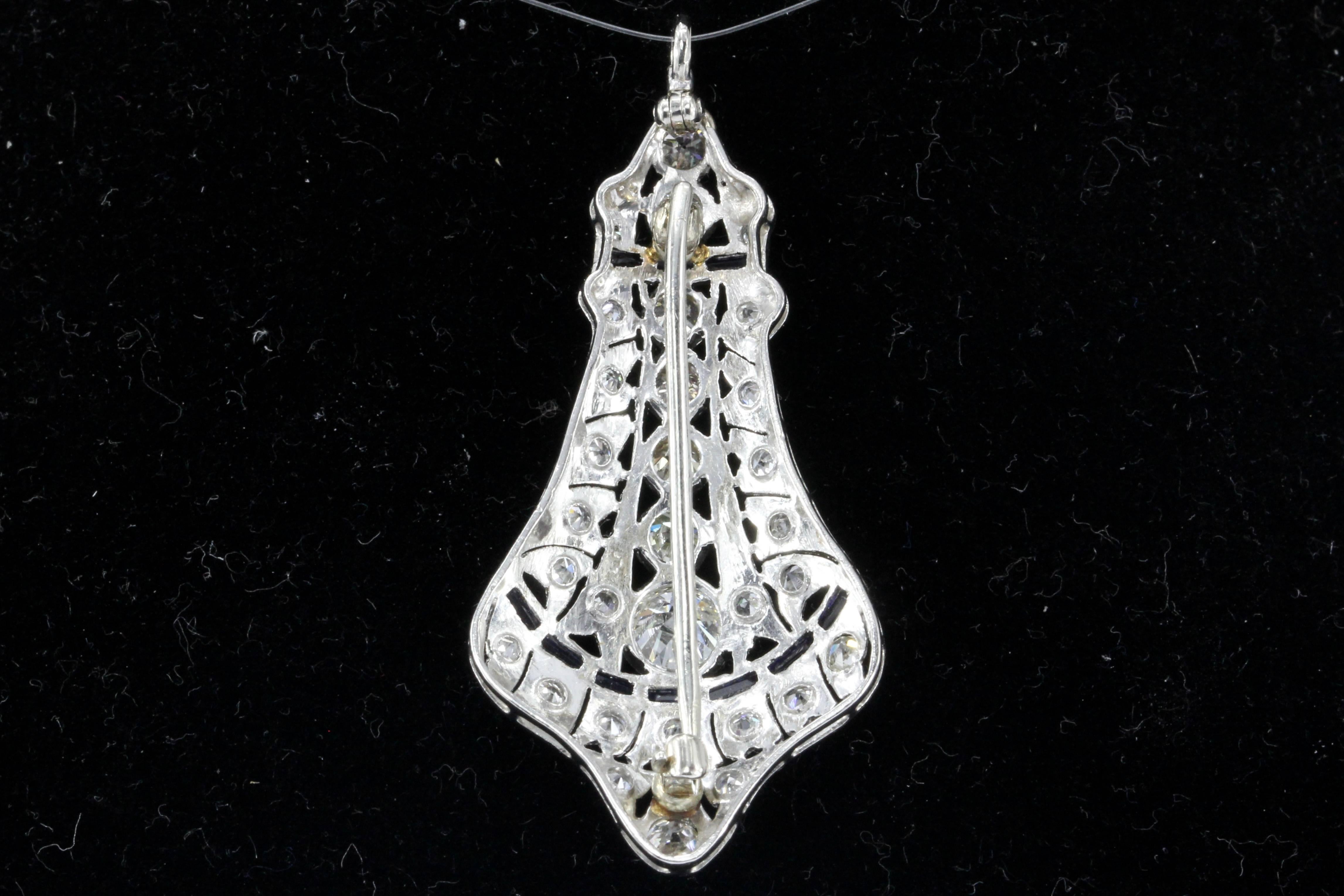 Art Deco Platinum Diamond Sapphire Convertible Pendant Brooch For Sale ...