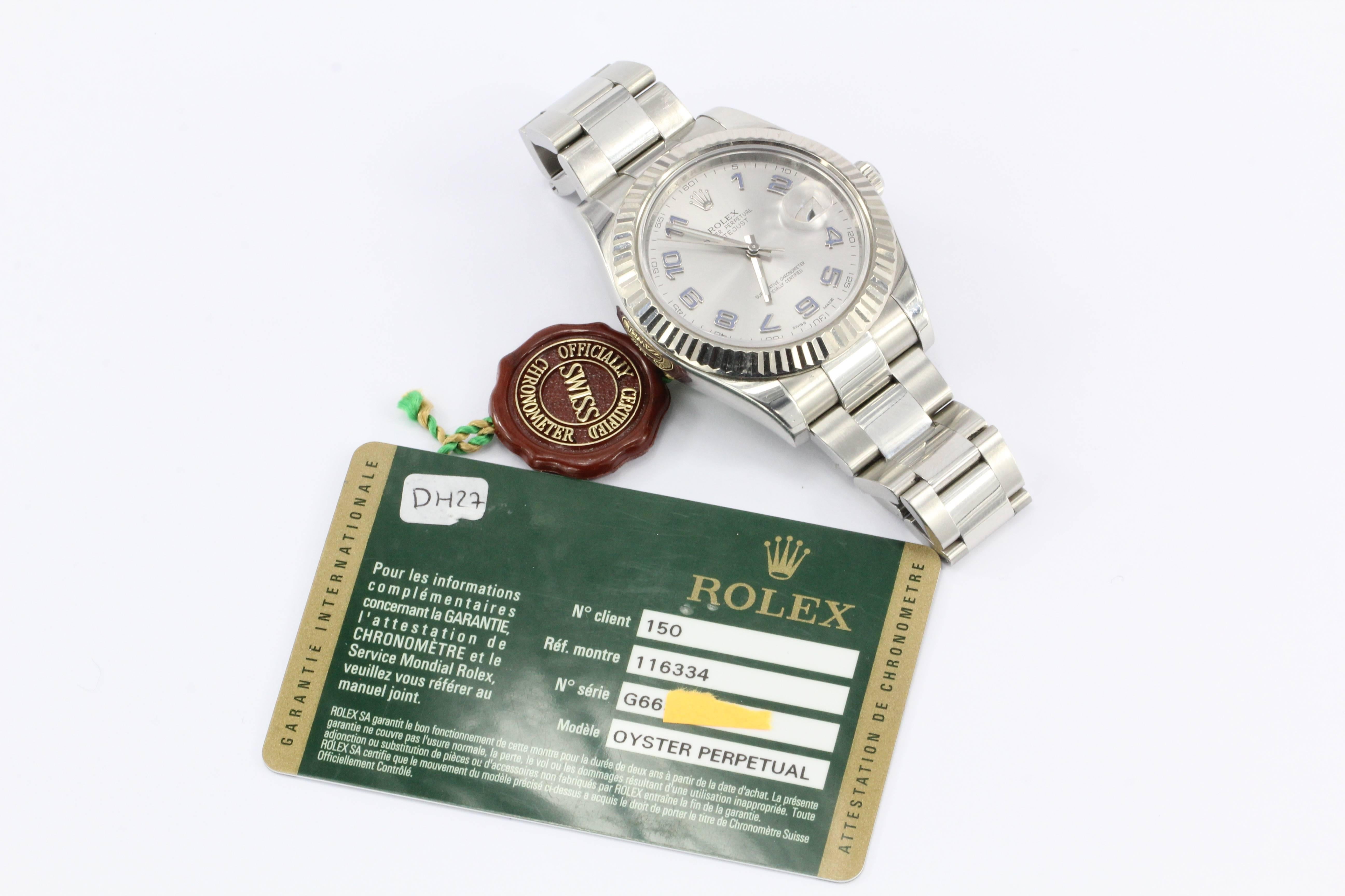 Rolex White Gold Stainless Steel Datejust II Rhodium Dial Wristwatch 6