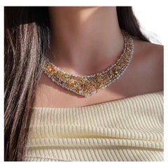 Natural Colored Diamond Necklace, Mixed Cuts in 18K Solid Gold