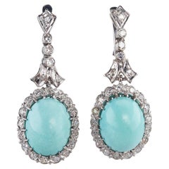 Ca. 1950 - Pendientes franceses de oro con turquesa y diamantes