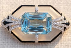 Black Starr & Frost Vintage Brooch set with Emerald Aquamarine Approx 48 carat