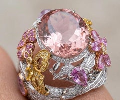 Garrard Hummingbird Collection 10ct Morganite Diamond Sapphire Ring 18K White